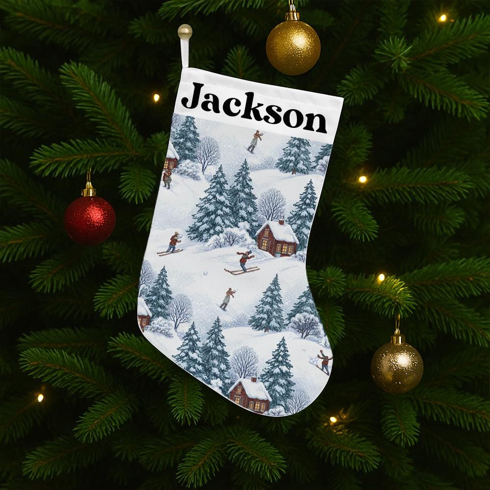 Personalized Holiday Stocking – Name Custom Christmas Stocking with Winter Scene