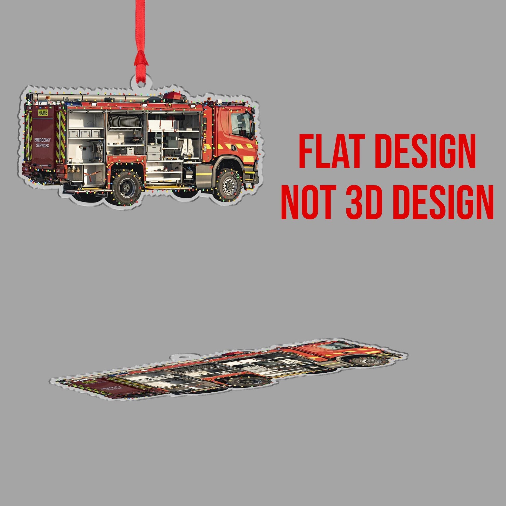 Personalized Fire Truck Ornament – Custom Wooden Firefighter Engine Christmas Decoration