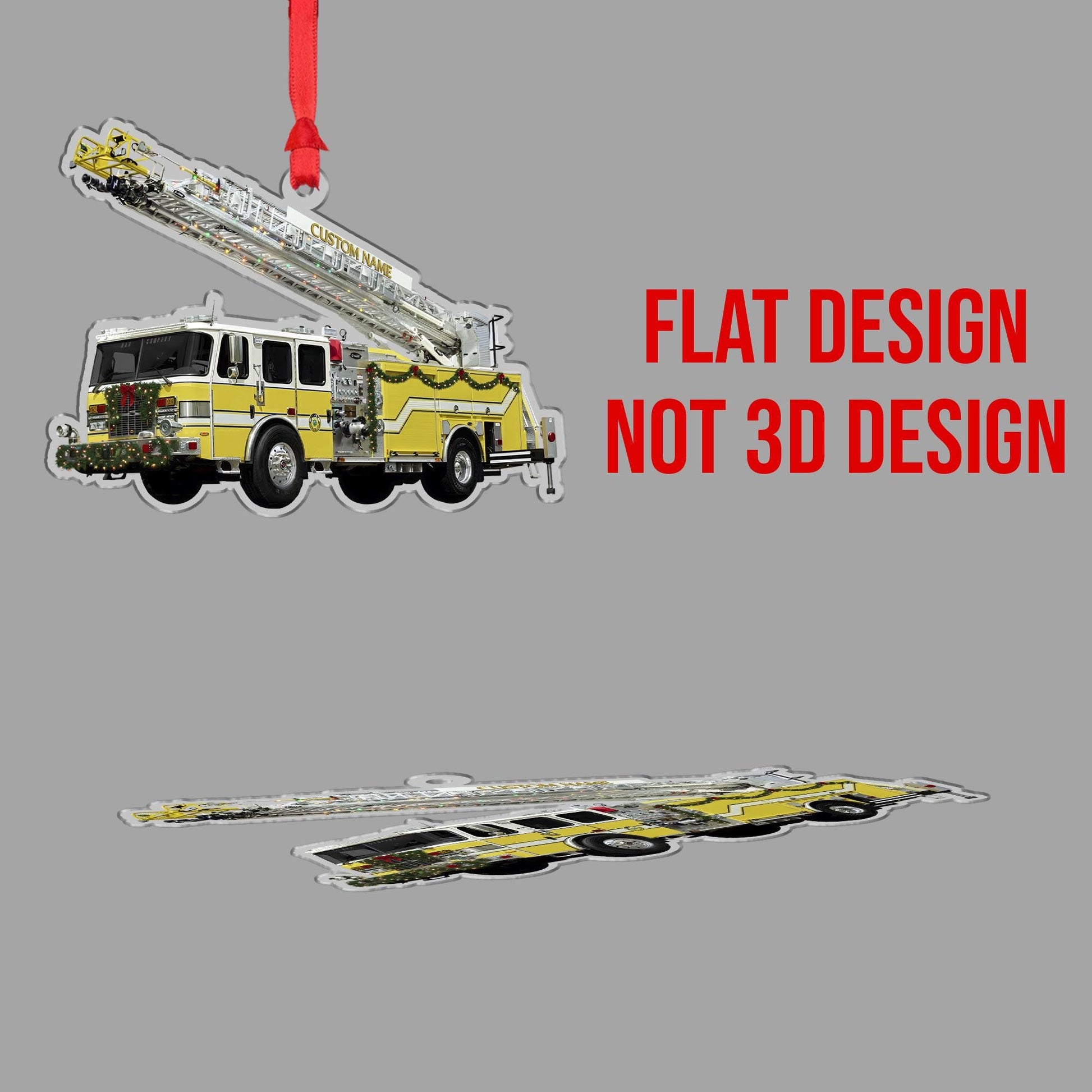 Personalized Fire Truck Ornament – Custom Wooden Ladder Engine Firefighter Christmas Decoration
