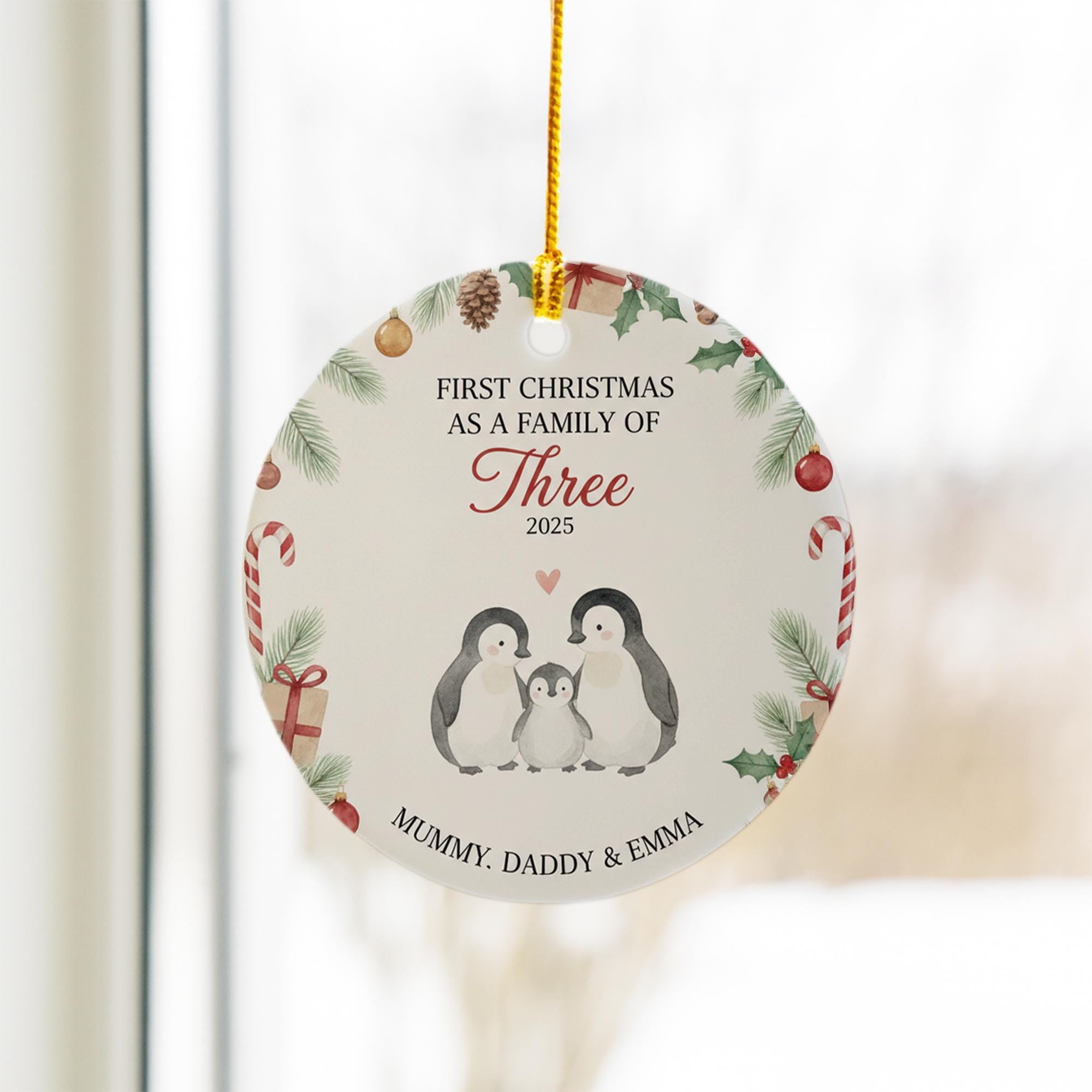 Personalized Family Penguin Christmas Ornament - 2025 Keepsake