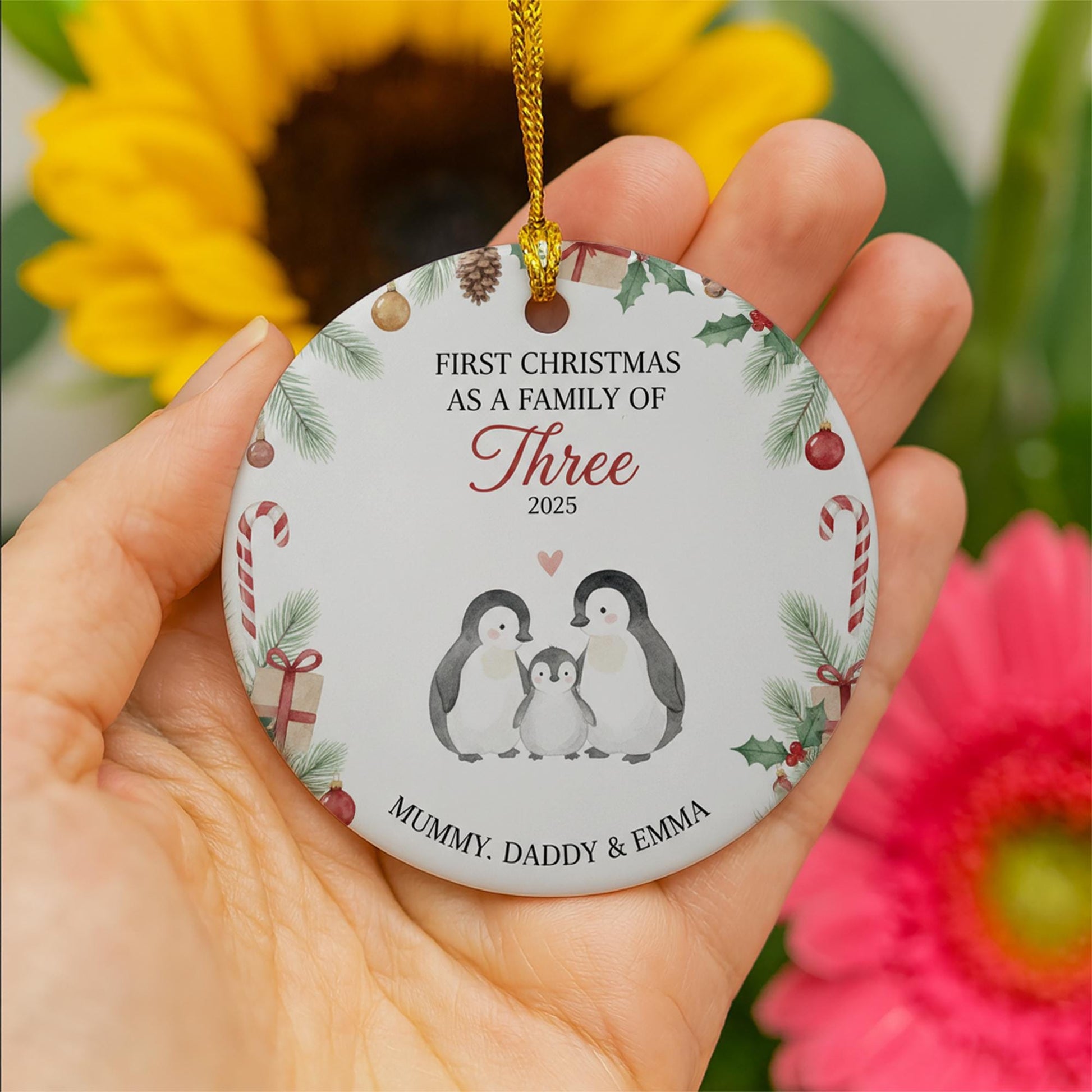 Personalized Family Penguin Christmas Ornament - 2025 Keepsake