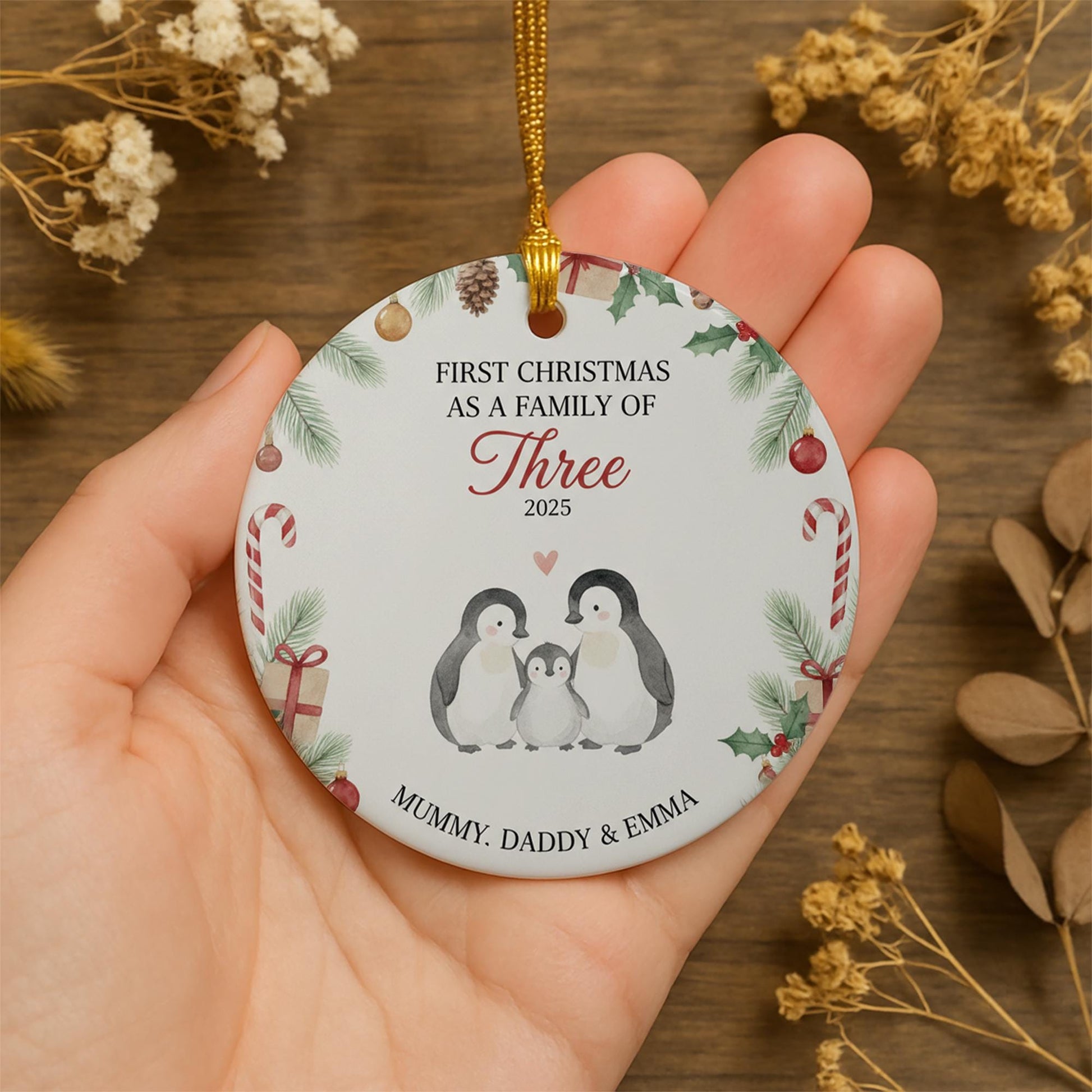 Personalized Family Penguin Christmas Ornament - 2025 Keepsake