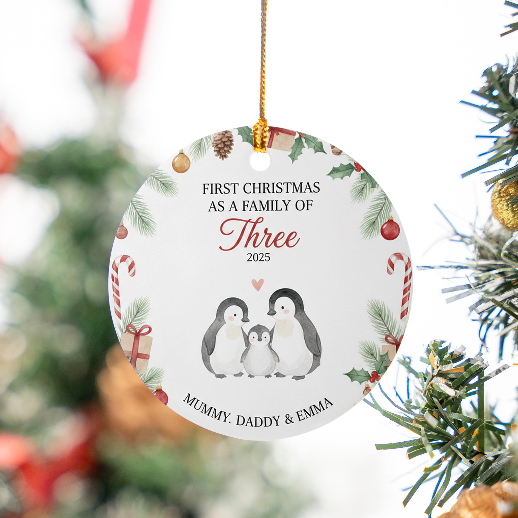 Personalized Family Penguin Christmas Ornament - 2025 Keepsake