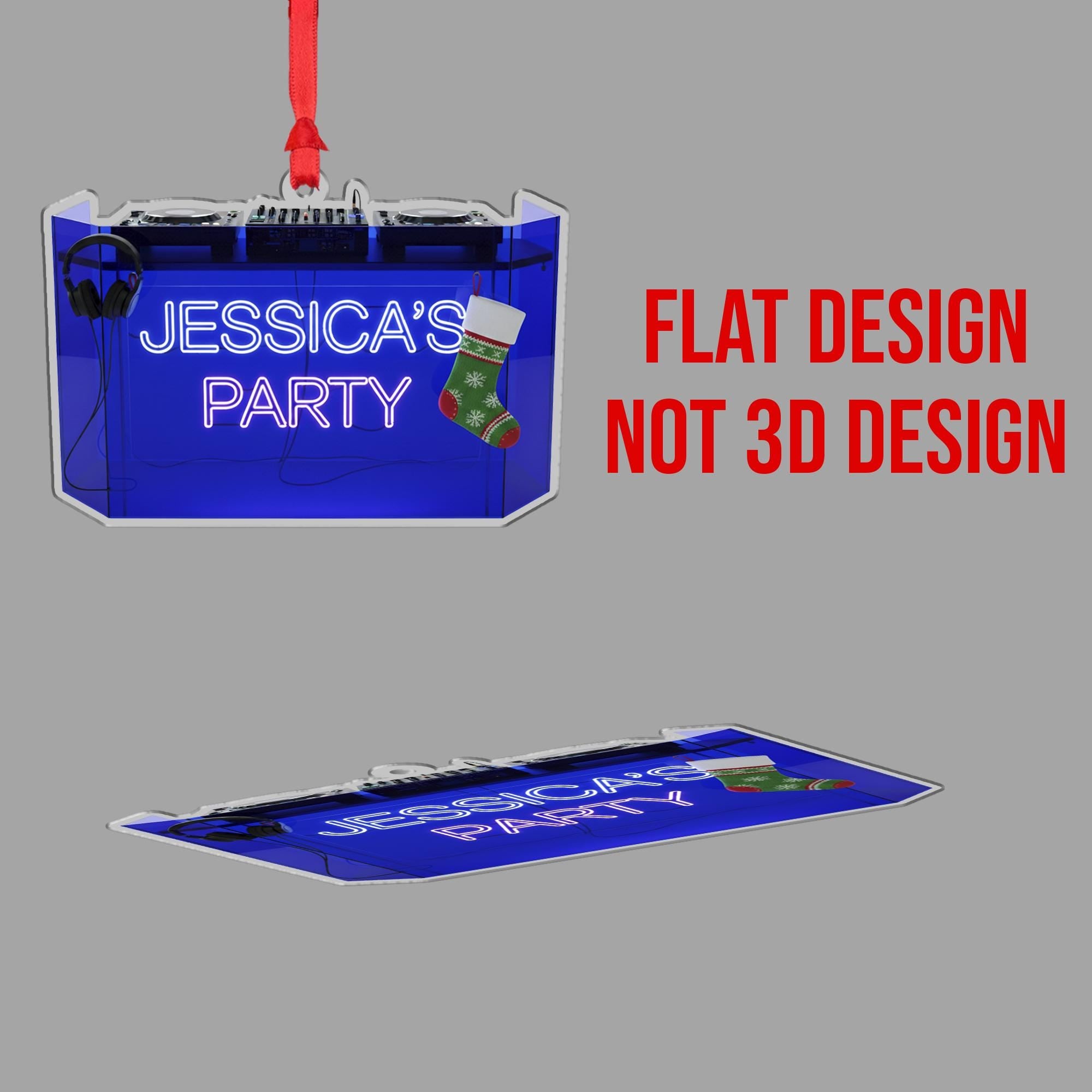 Personalized Party Ornament – Custom Wooden DJ Booth Christmas Decoration with Neon Sign