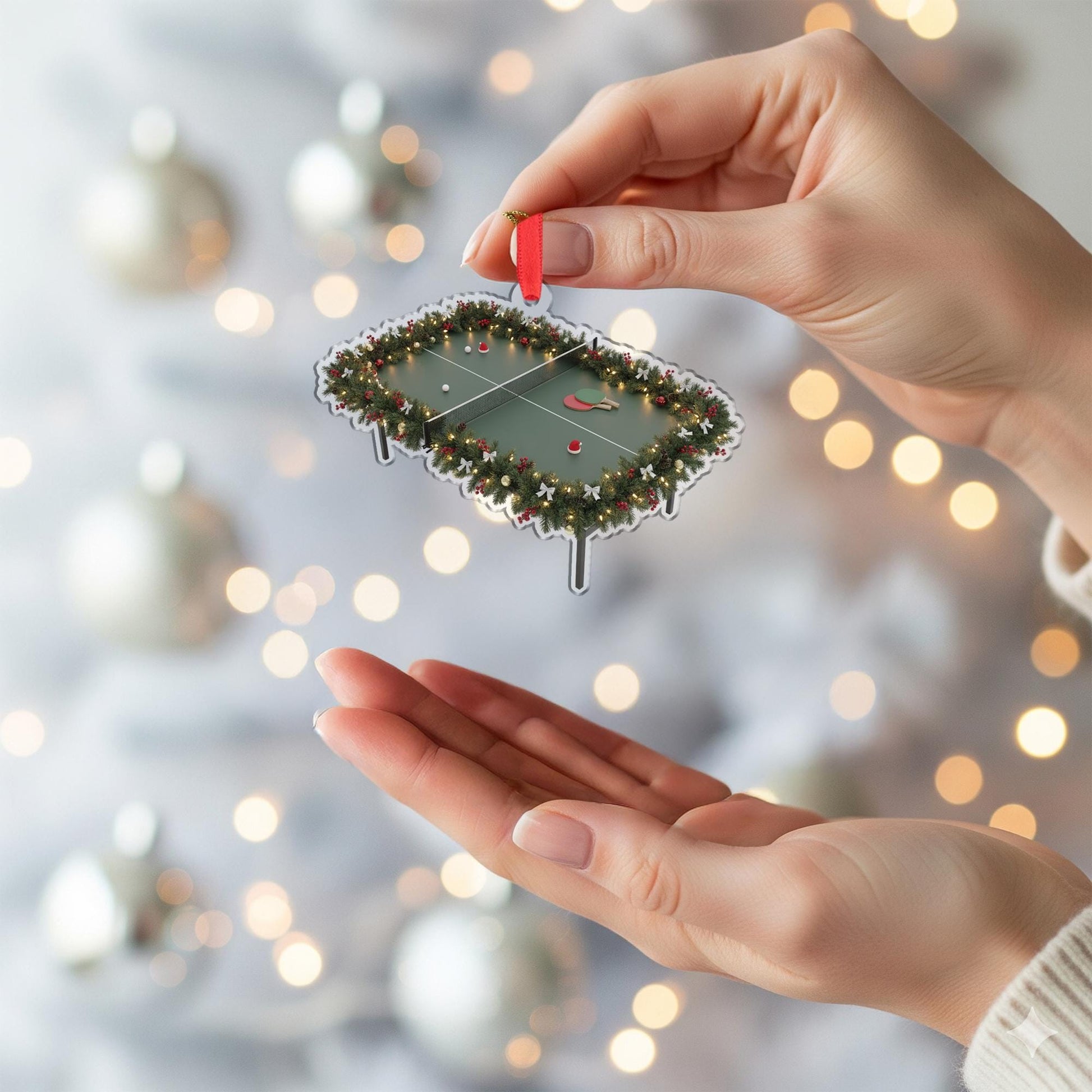 Wooden Ping Pong Ornament – Table Tennis Christmas Tree Decoration with Paddles and Garland