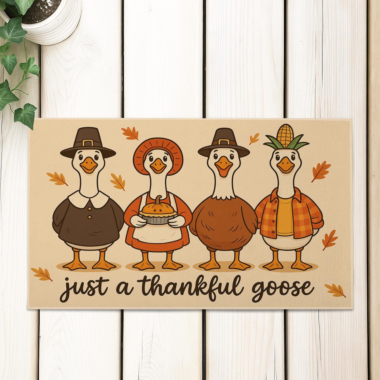 Fabric Doormat Thankful Goose Thanksgiving Fall Harvest Farmhouse Entry Mat