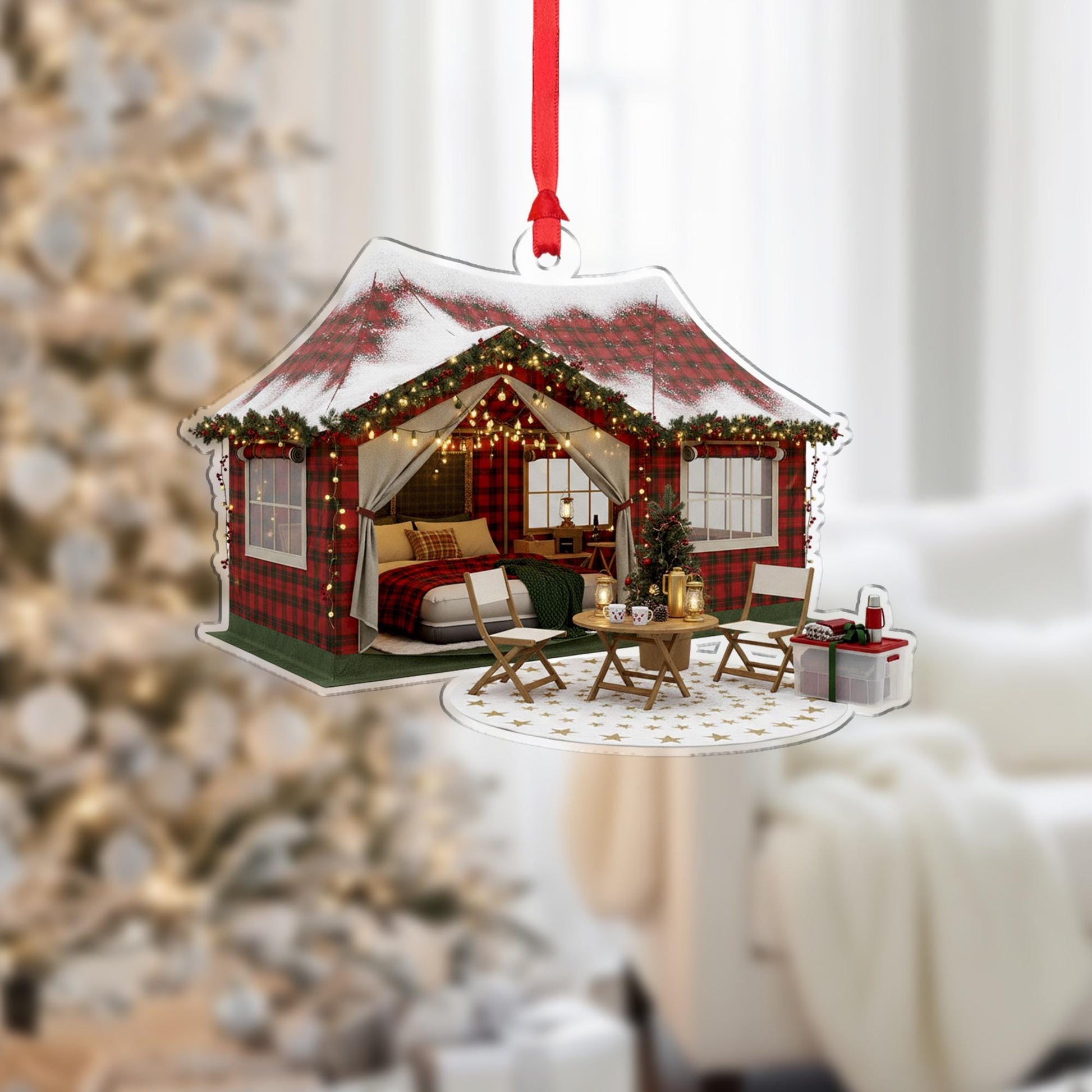 Plaid Cabin Ornament: Rustic Christmas Decor
