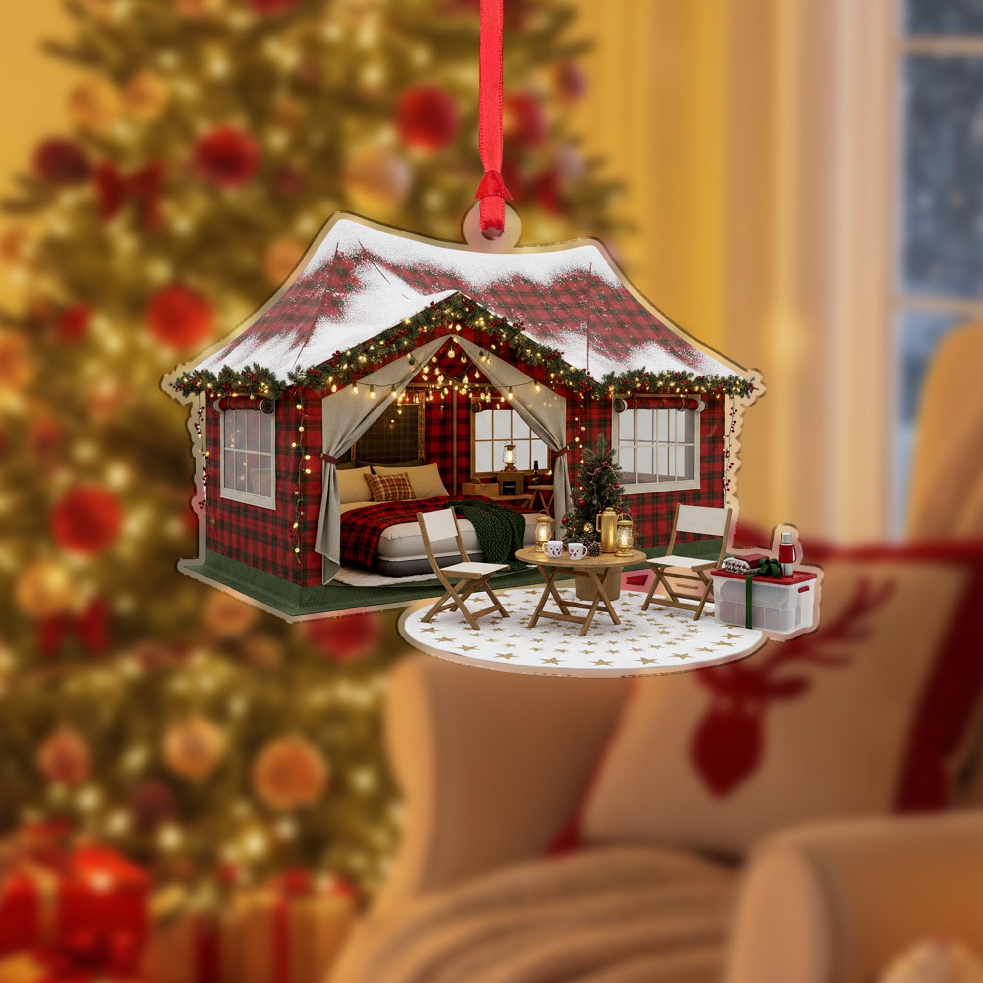 Plaid Cabin Ornament: Rustic Christmas Decor