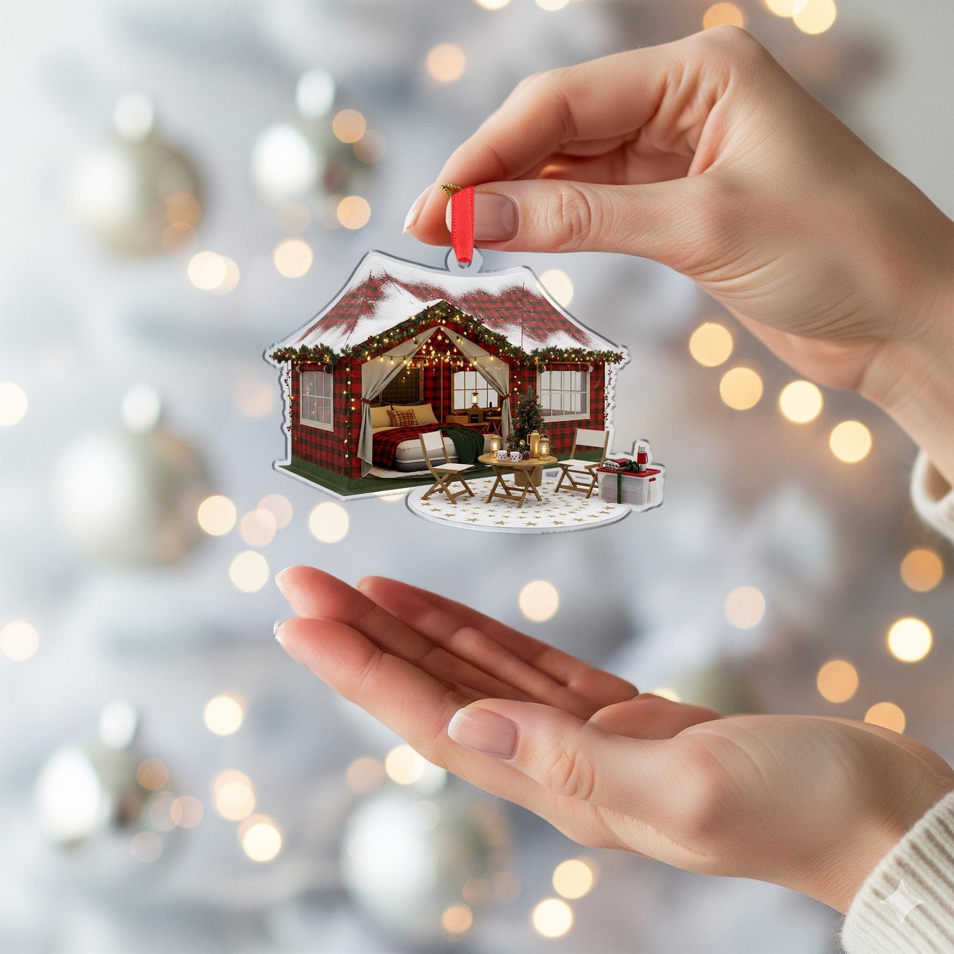 Plaid Cabin Ornament: Rustic Christmas Decor