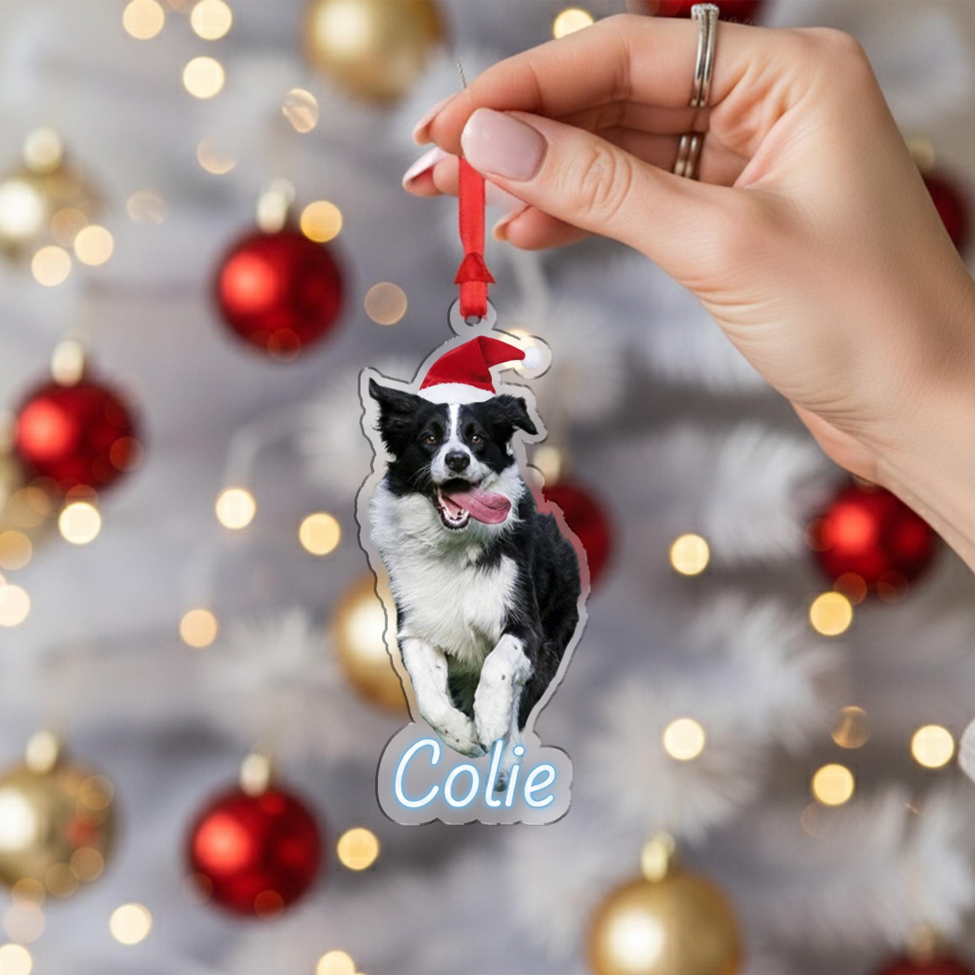 Personalized Dog Ornament – Custom Wooden Pet Christmas Tree Decoration with Santa Hat