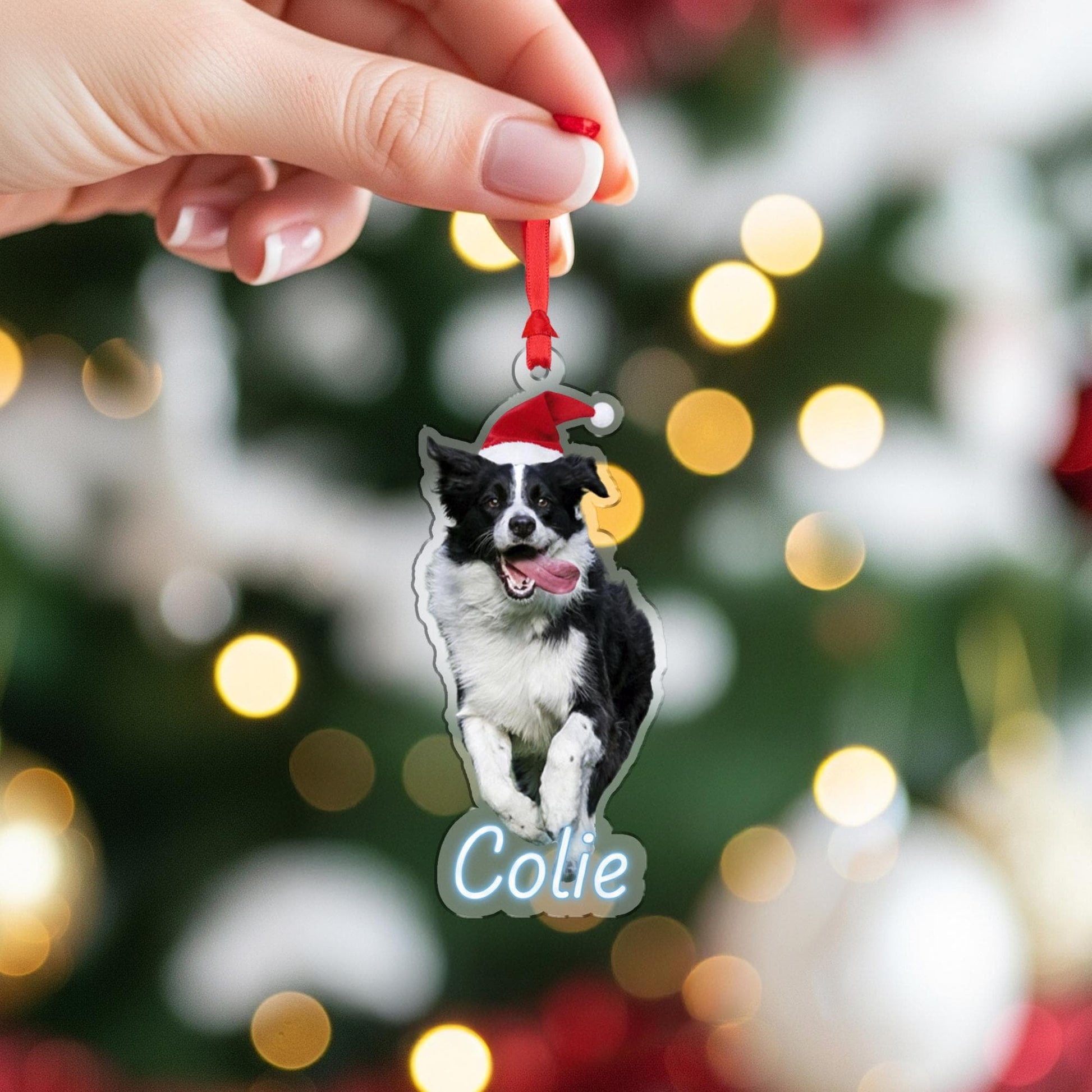 Personalized Dog Ornament – Custom Wooden Pet Christmas Tree Decoration with Santa Hat