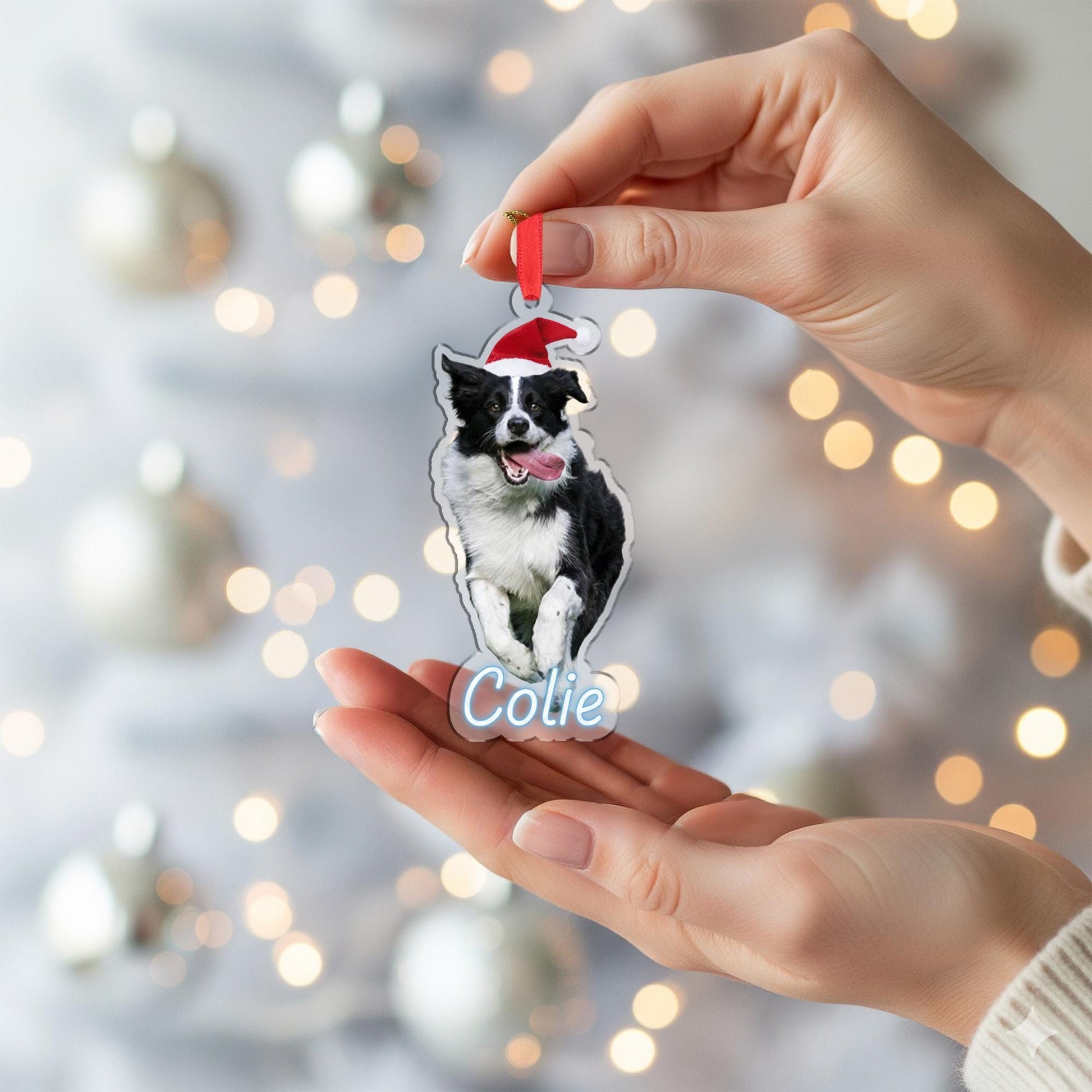 Personalized Dog Ornament – Custom Wooden Pet Christmas Tree Decoration with Santa Hat