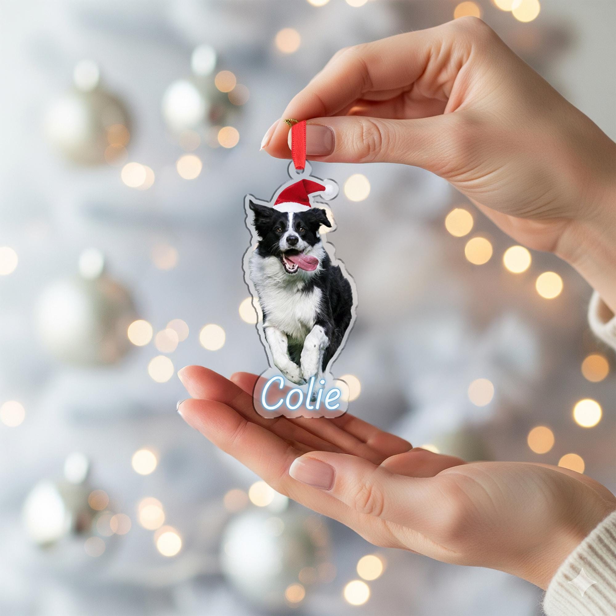 Personalized Dog Ornament – Custom Wooden Pet Christmas Tree Decoration with Santa Hat