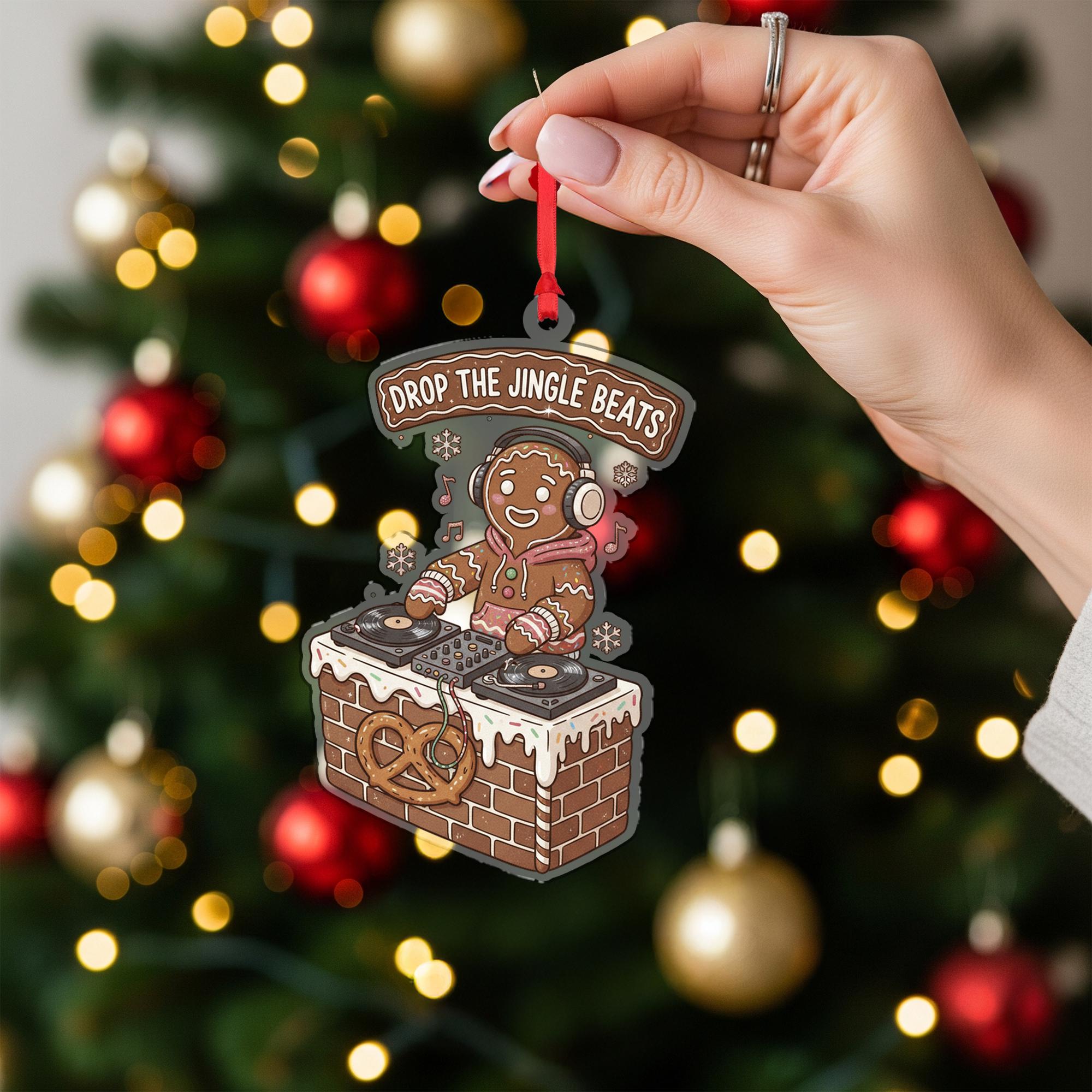 Wooden Gingerbread Ornament – DJ Booth Christmas Tree Decoration with Headphones and Music Notes