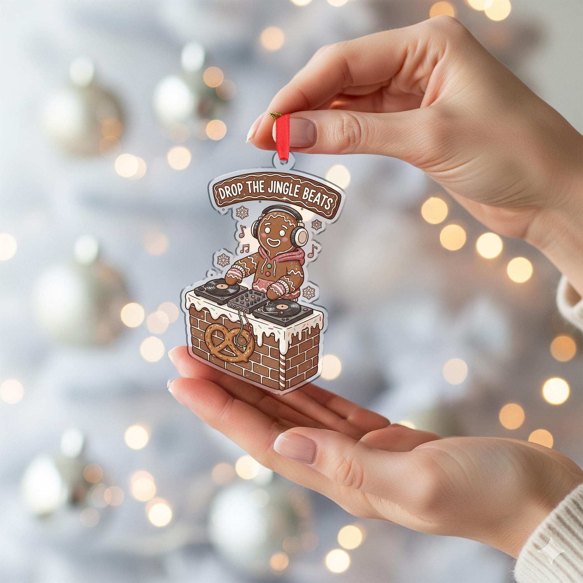 Wooden Gingerbread Ornament – DJ Booth Christmas Tree Decoration with Headphones and Music Notes