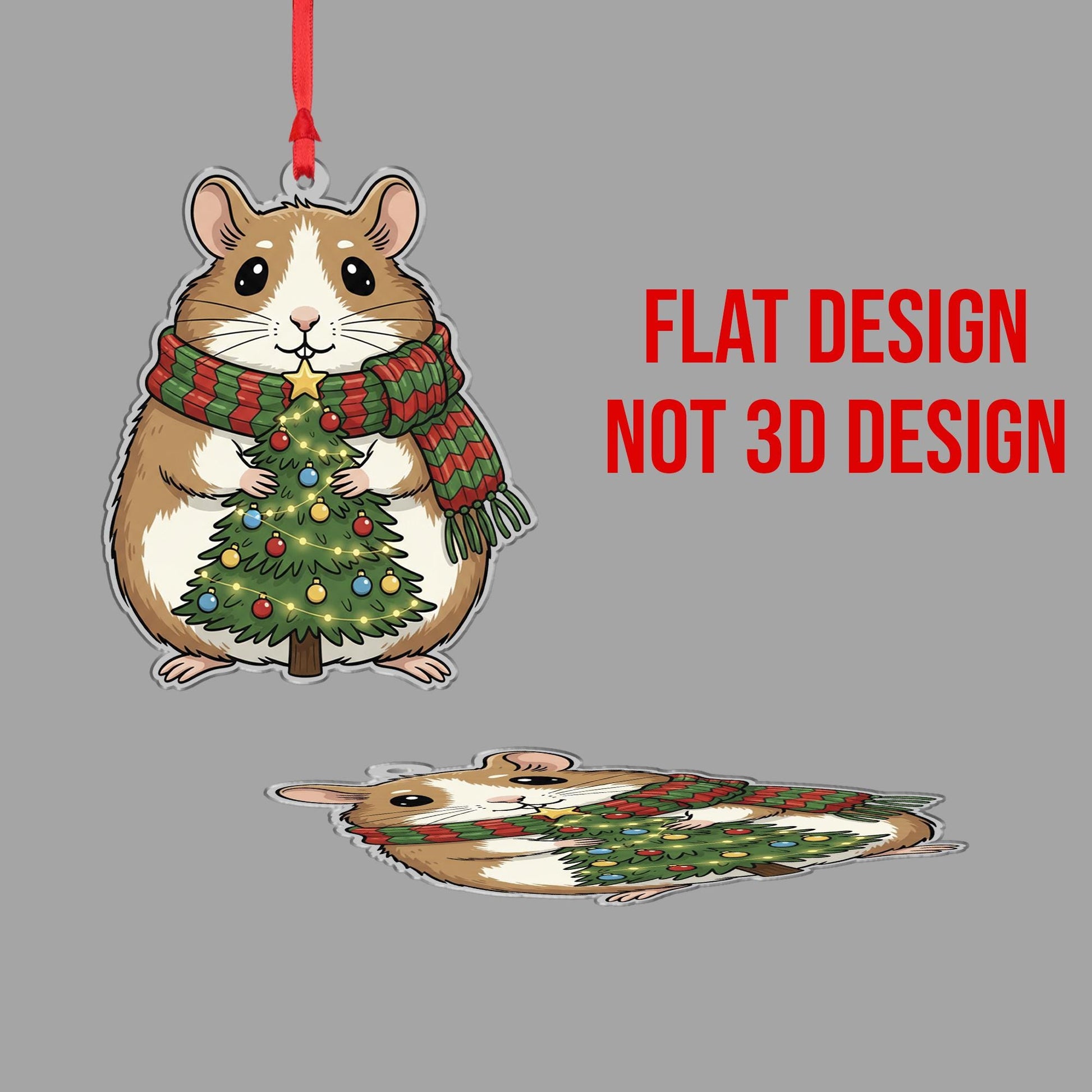 Acrylic Hamster Ornament – Christmas Tree Decoration with Scarf and Holiday Lights