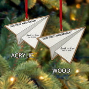 Paper Airplane Ornament • First Anniversary Ornament • Custom Date Ornament • Acrylic or Wood Christmas Ornament