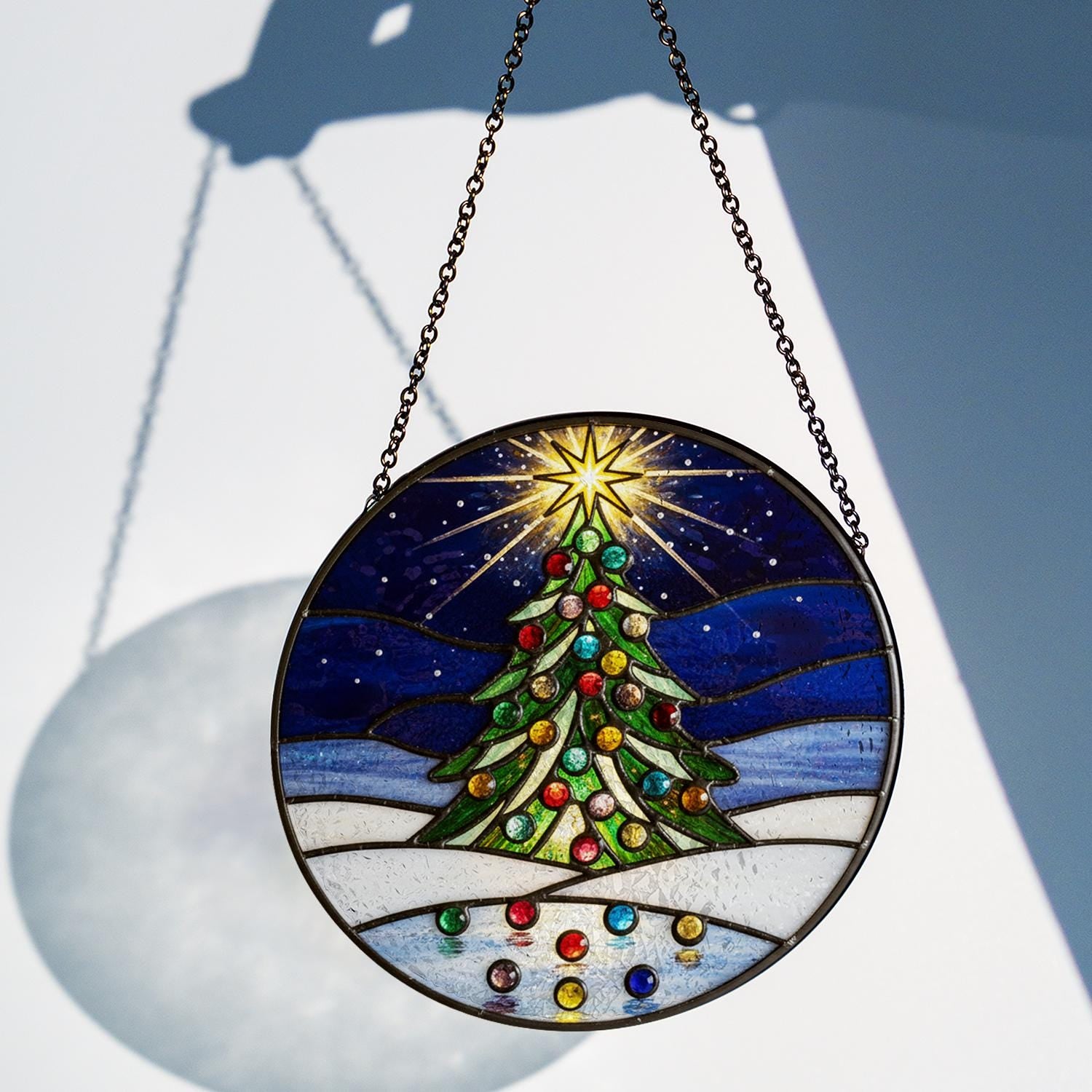 Glass Suncatcher Christmas Tree Stained Glass Holiday Window Hanging