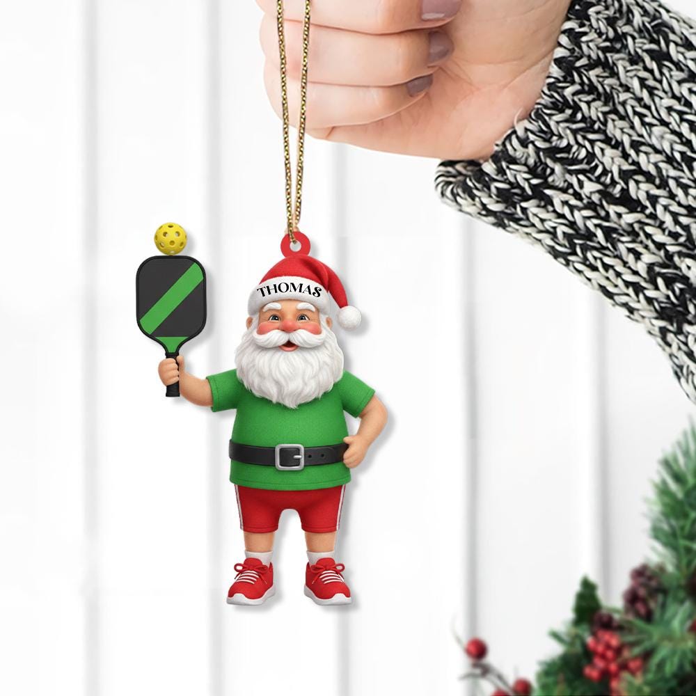 Custom Santa Pickleball Ornament – Personalized Christmas Tree Decoration in Acrylic or Wood