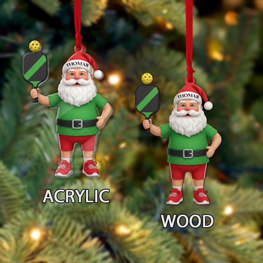 Custom Santa Pickleball Ornament – Personalized Christmas Tree Decoration in Acrylic or Wood