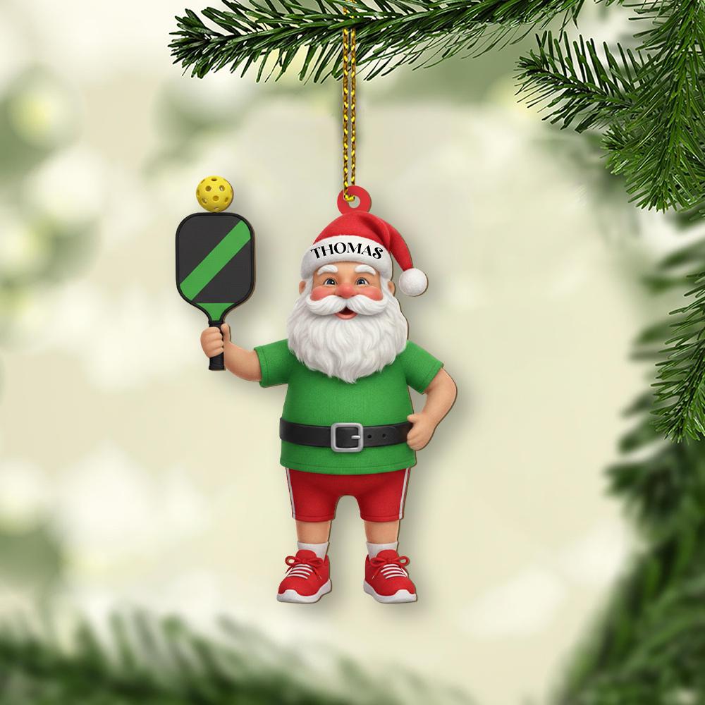 Custom Santa Pickleball Ornament – Personalized Christmas Tree Decoration in Acrylic or Wood