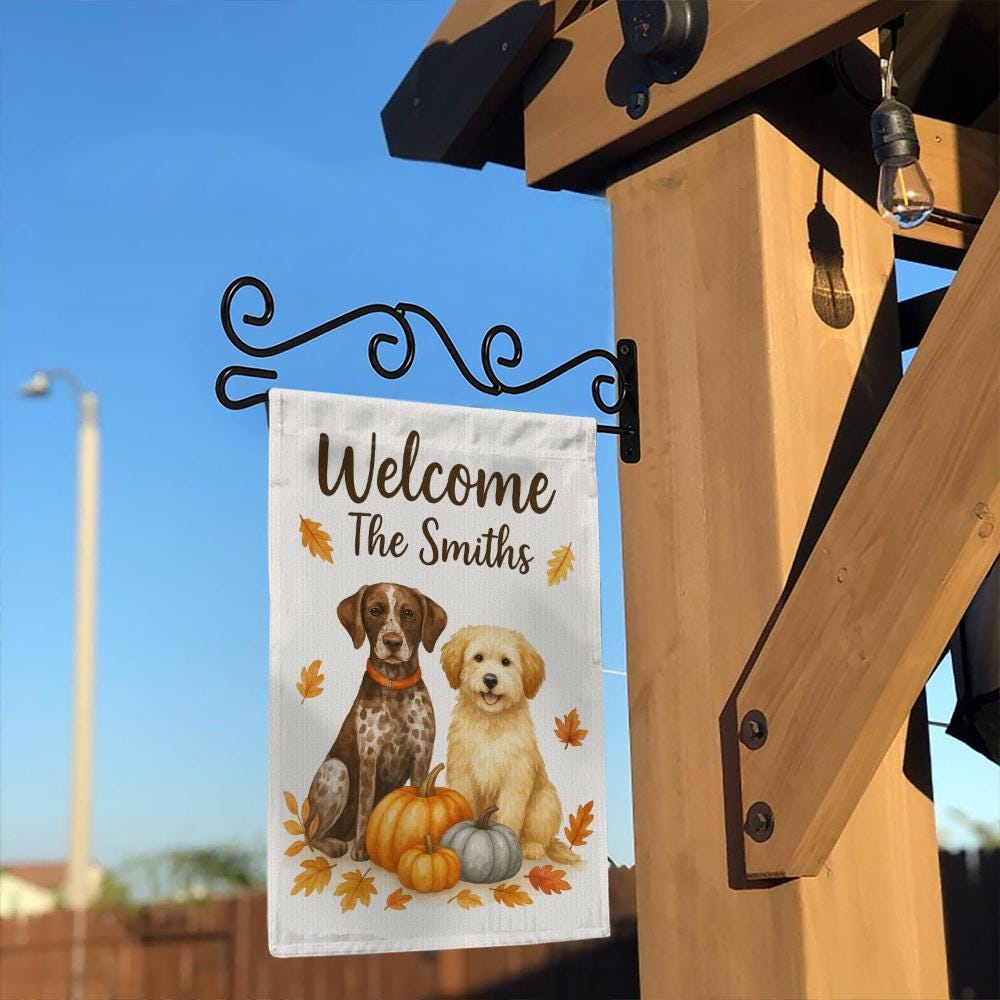 Garden Flag Personalized Dog Design with Pumpkins and Fall Leaves Outdoor Decoration