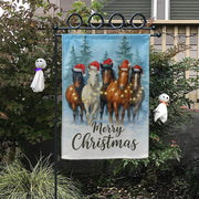 Garden Flag Christmas Horses with Santa Hats Winter Outdoor Decoration