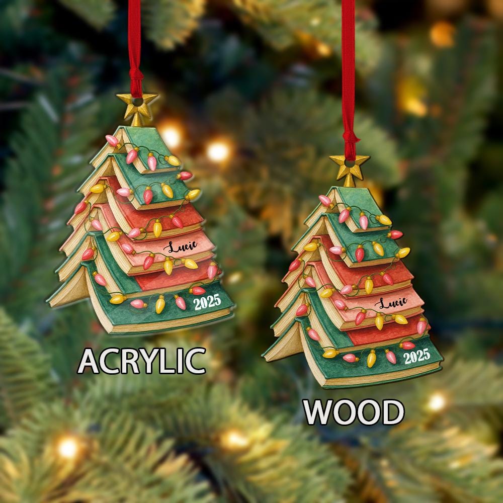 Personalized Book Lover Christmas Ornament: Acrylic or Wood Holiday Decoration