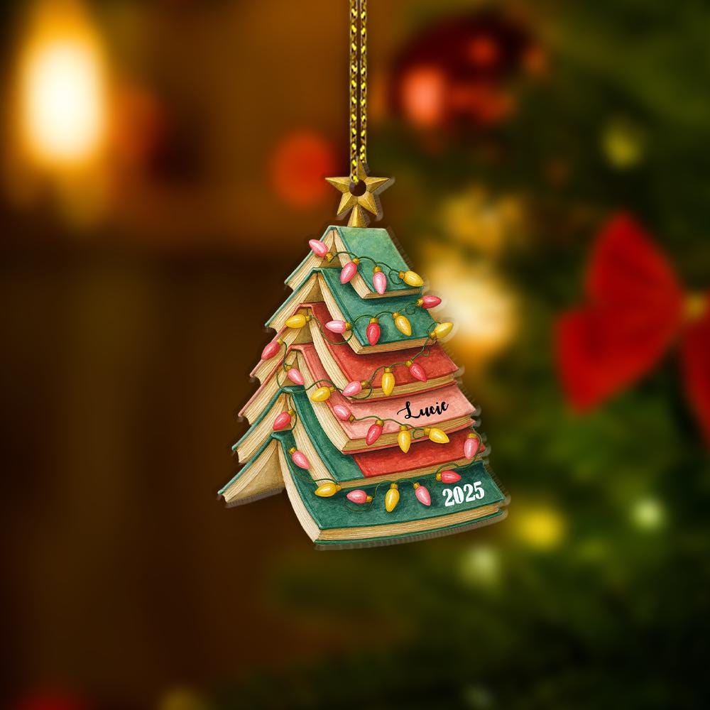 Personalized Book Lover Christmas Ornament: Acrylic or Wood Holiday Decoration