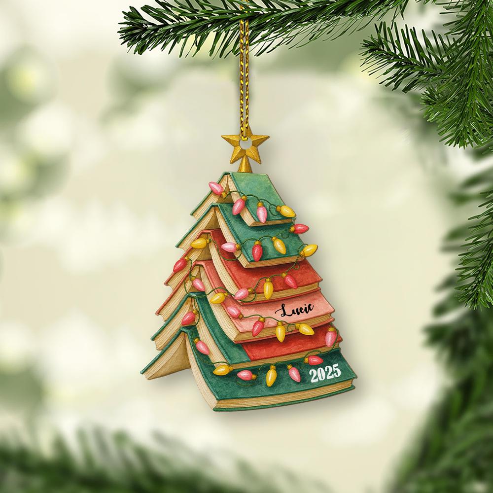Personalized Book Lover Christmas Ornament: Acrylic or Wood Holiday Decoration