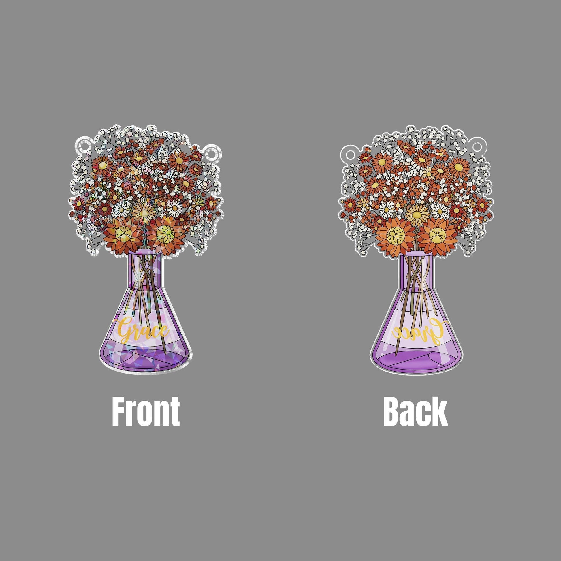 Holographic Wildflower Vase Window Hanging: Stained Glass Style Acrylic Ornament