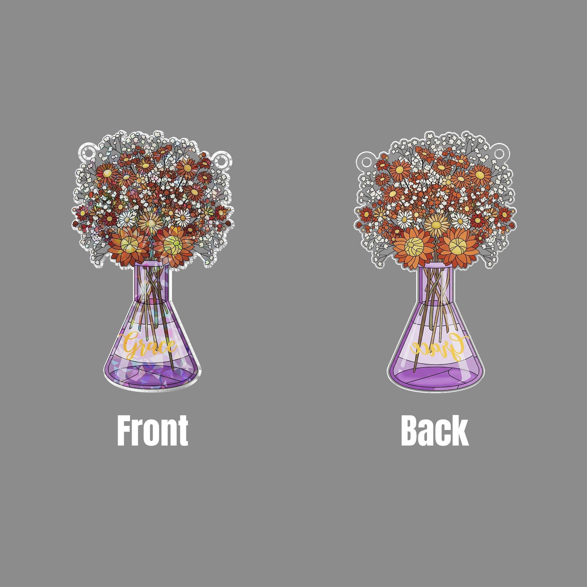 Holographic Wildflower Vase Window Hanging: Stained Glass Style Acrylic Ornament