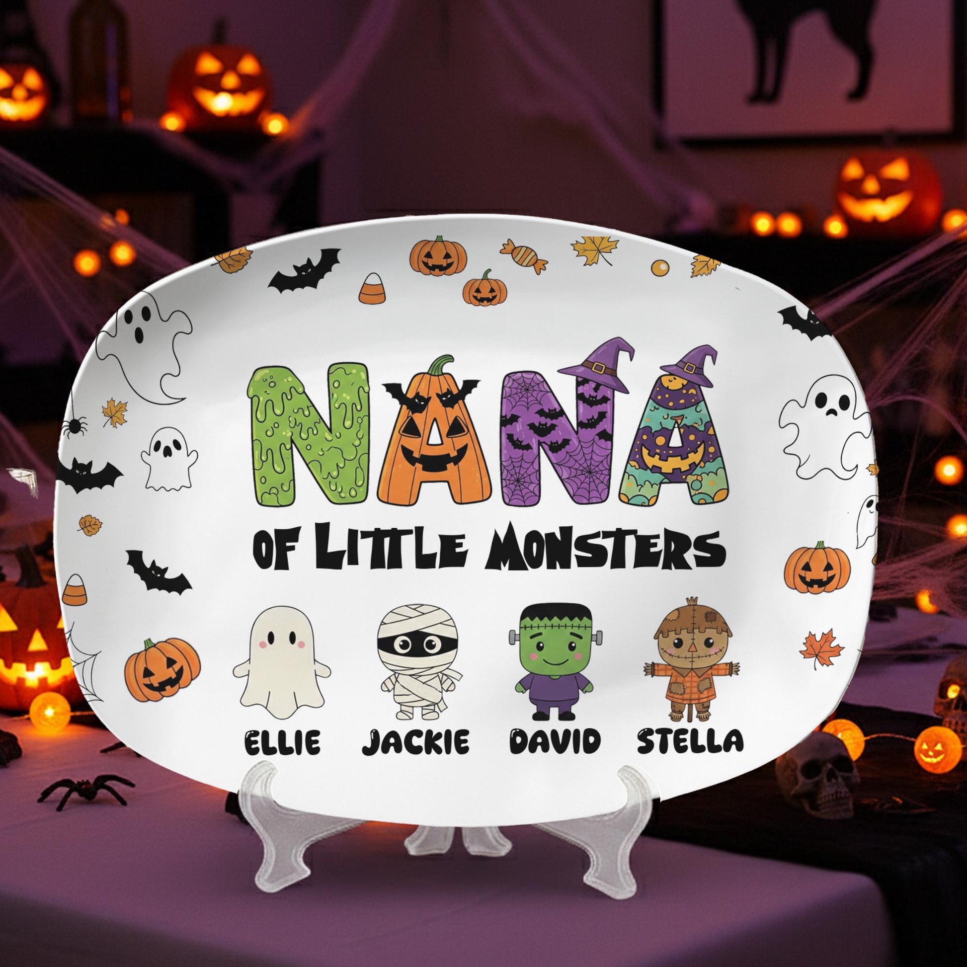 Custom Halloween Platter • Personalized Grandma of Little Monsters Plate  - Decor Only