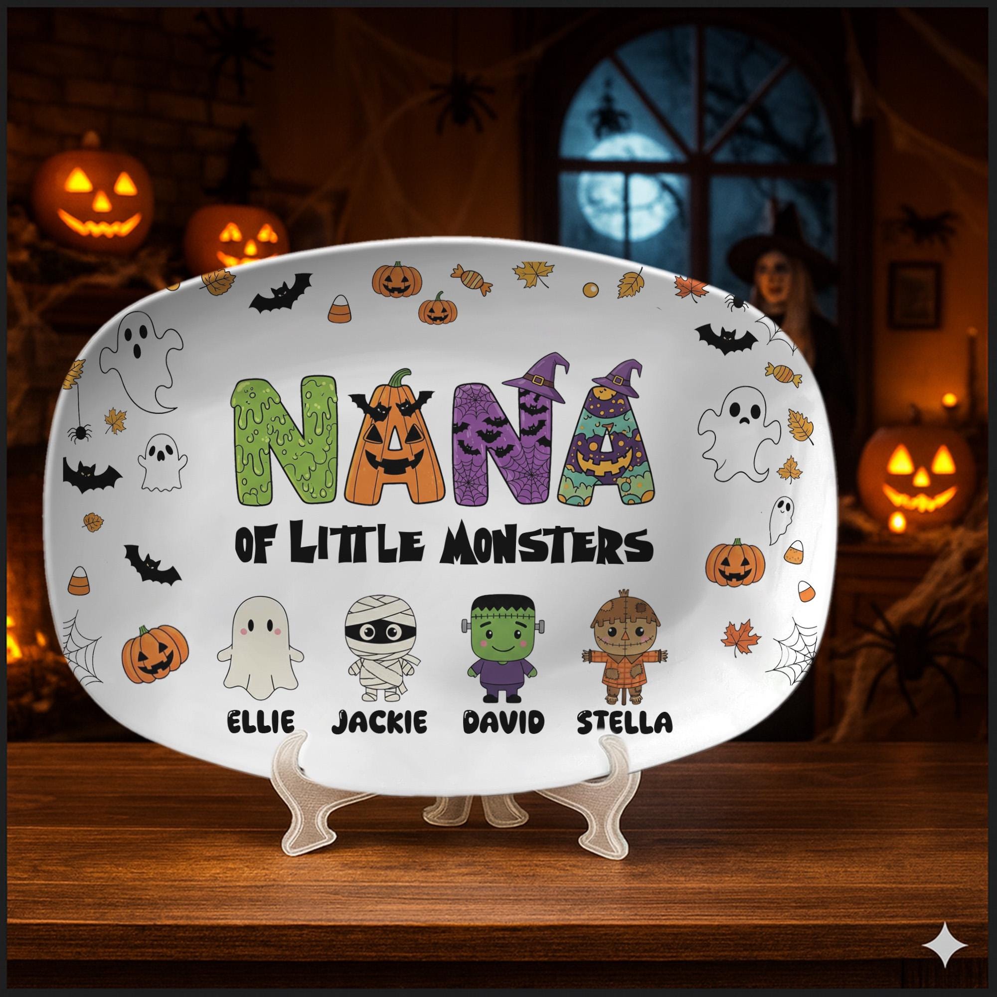 Custom Halloween Platter • Personalized Grandma of Little Monsters Plate  - Decor Only