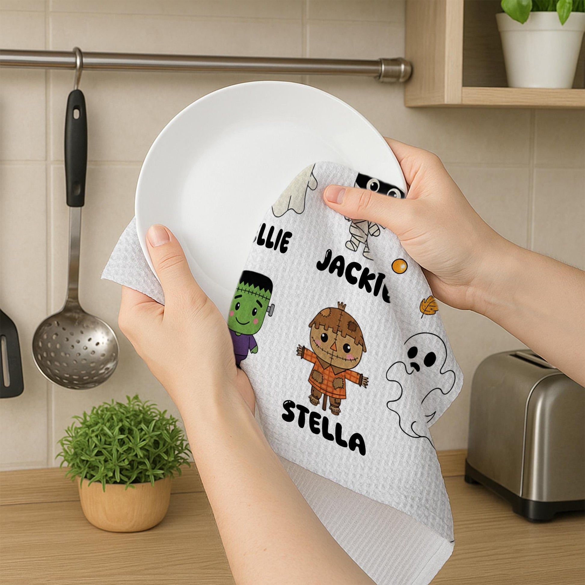 Personalized Halloween Kitchen Towel: Grandma of Little Monsters Fall Decor