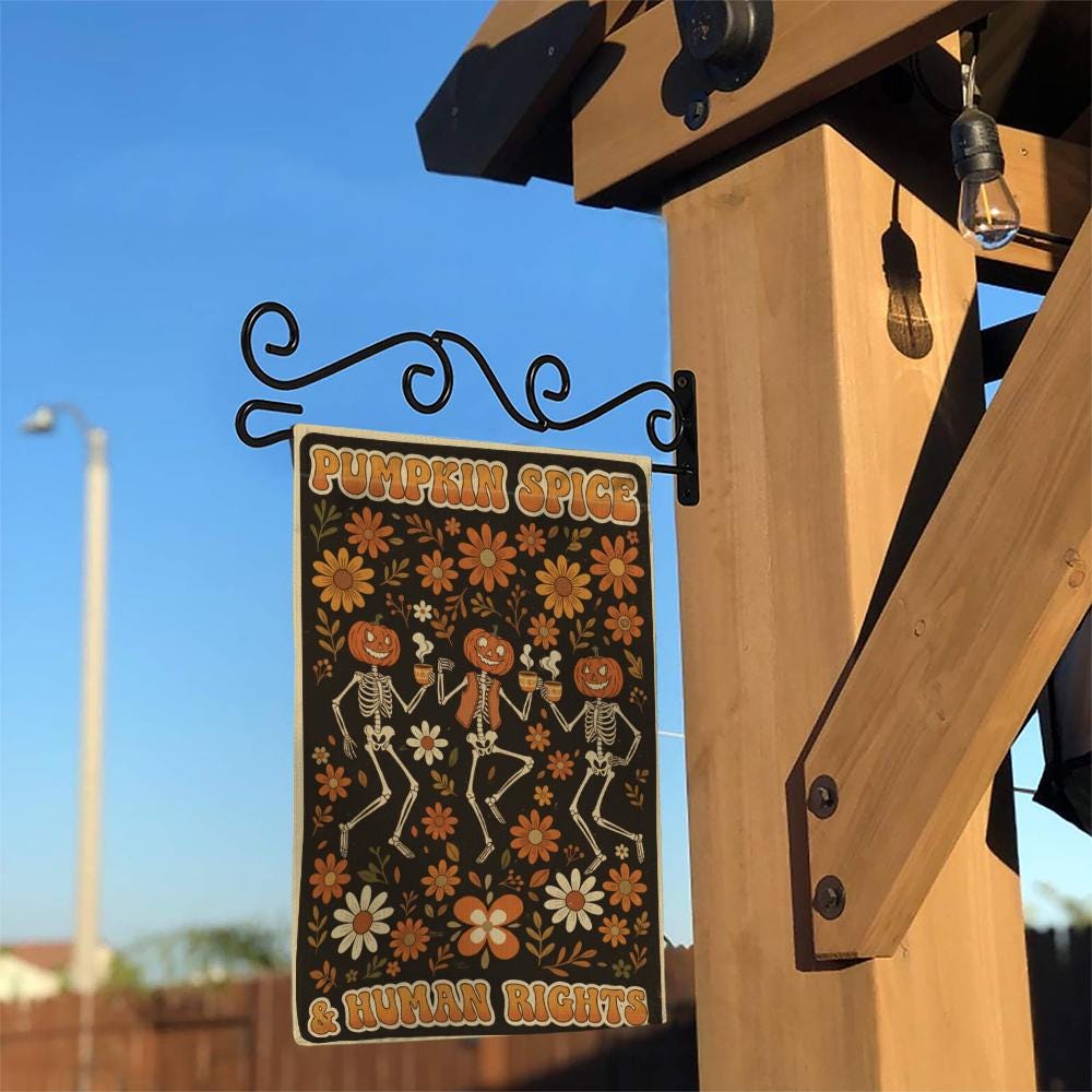 Retro Halloween Garden Flag: Skeleton Pumpkin, Fall Yard Decor