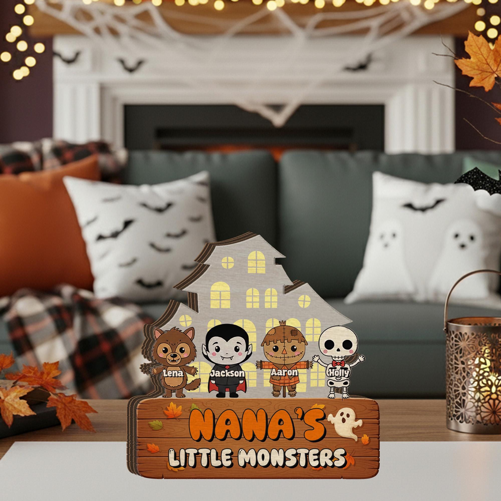 Custom Grandma’s Little Monsters Wooden Block • Personalized Halloween Grandkids Sign
