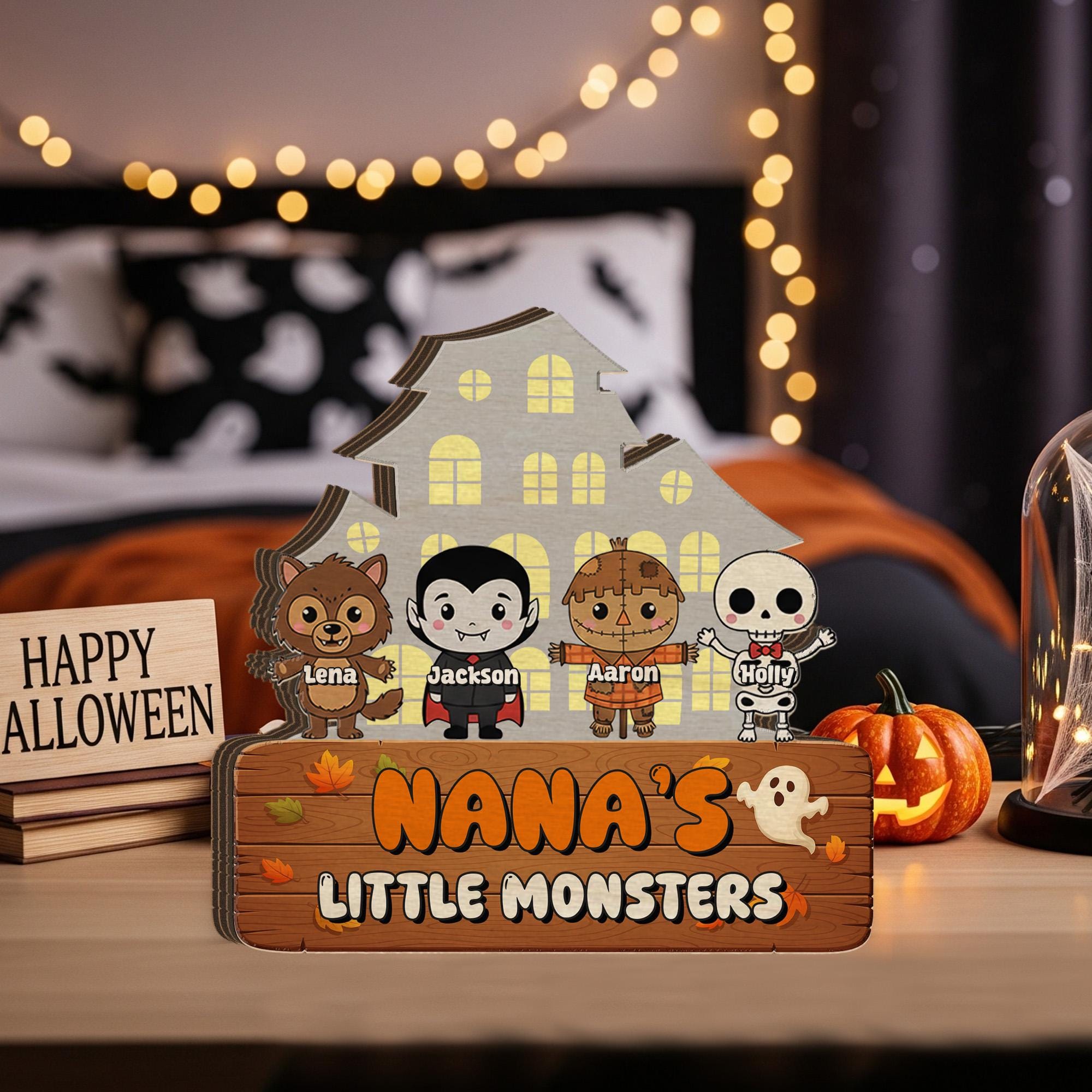 Custom Grandma’s Little Monsters Wooden Block • Personalized Halloween Grandkids Sign