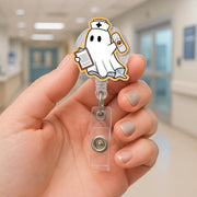 Nurse Ghost Badge Reel | Cute Halloween Retractable ID Holder | Spooky Nurse Badge Clip | Fun Medical Work Accessory Gift