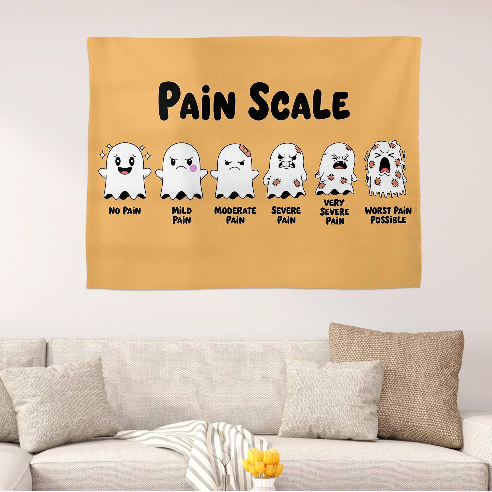 Funny Ghost Pain Scale Tapestry | Cute Medical Wall Art for Nurses & Doctors | Hospital Clinic Dorm Room Decor | Halloween Gift