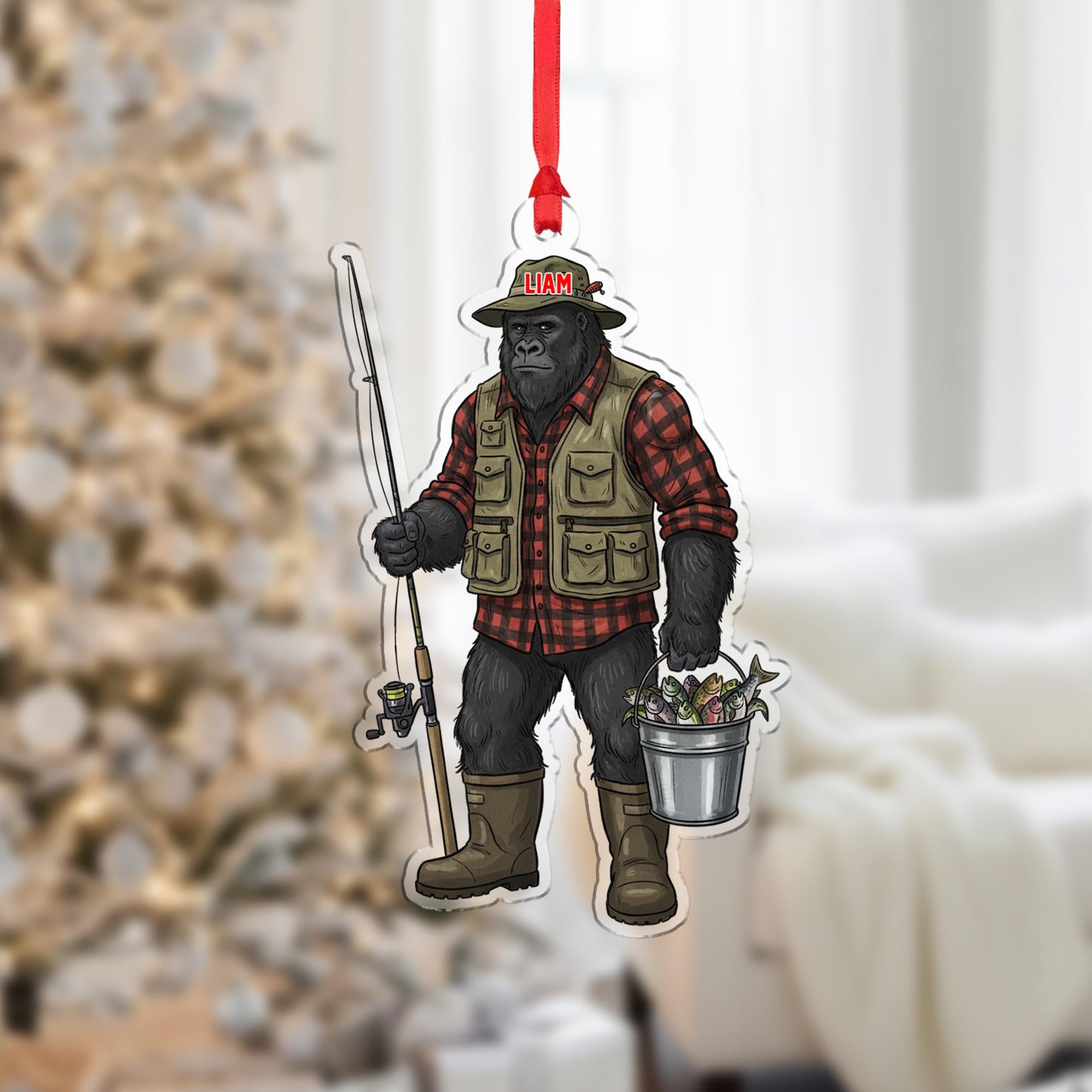 Personalized Bigfoot Fisherman Ornament: Funny Angler Gift