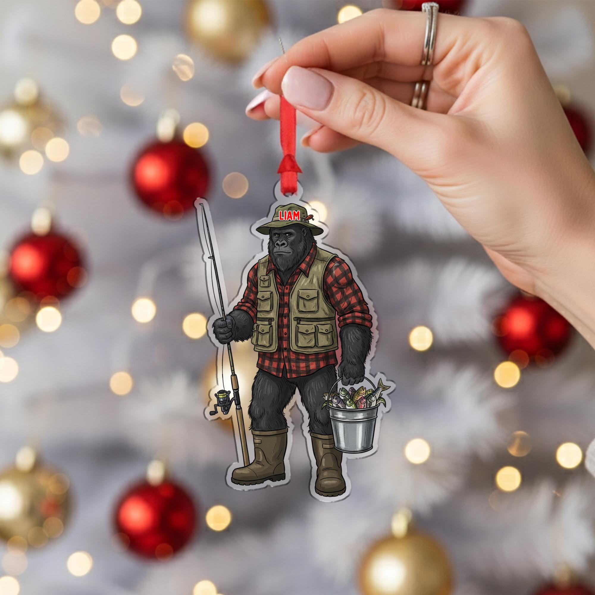 Personalized Bigfoot Fisherman Ornament: Funny Angler Gift