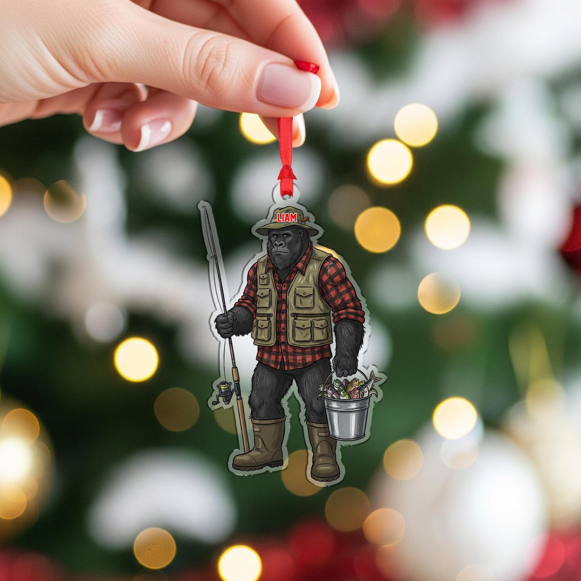 Personalized Bigfoot Fisherman Ornament: Funny Angler Gift