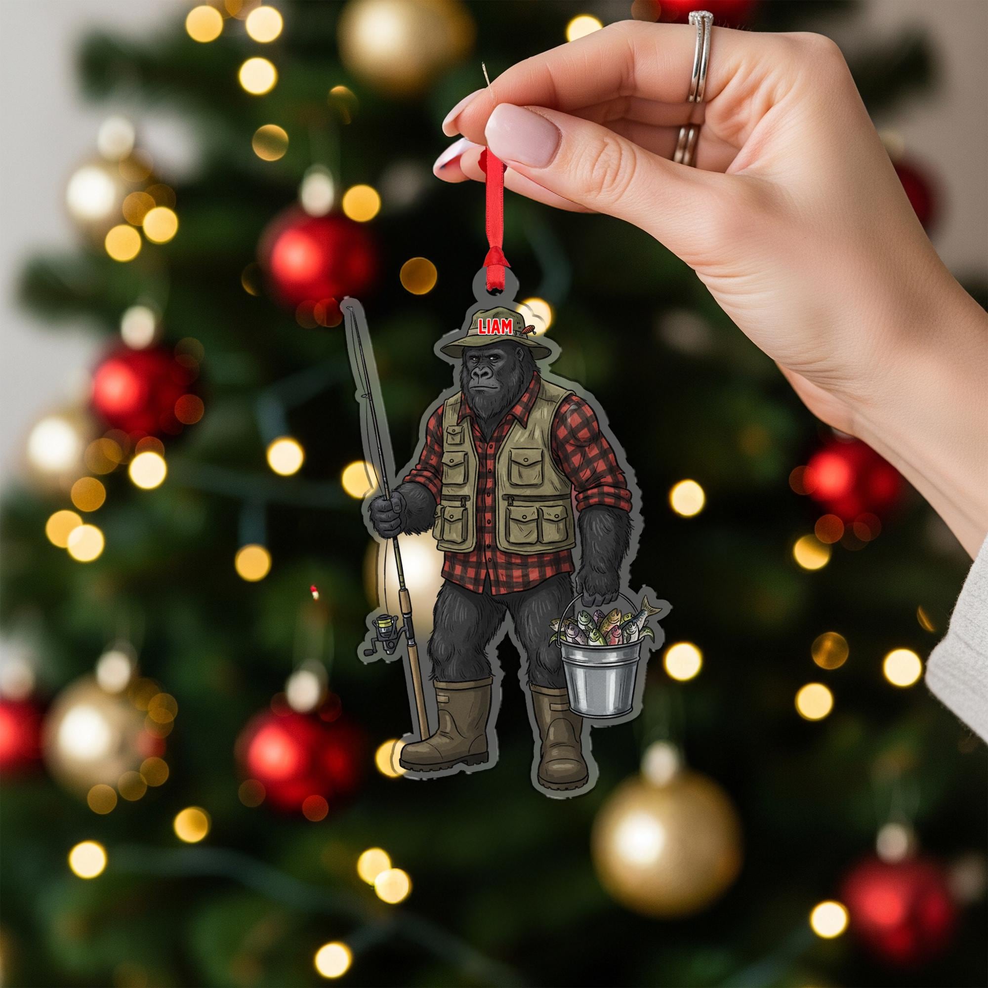 Personalized Bigfoot Fisherman Ornament: Funny Angler Gift