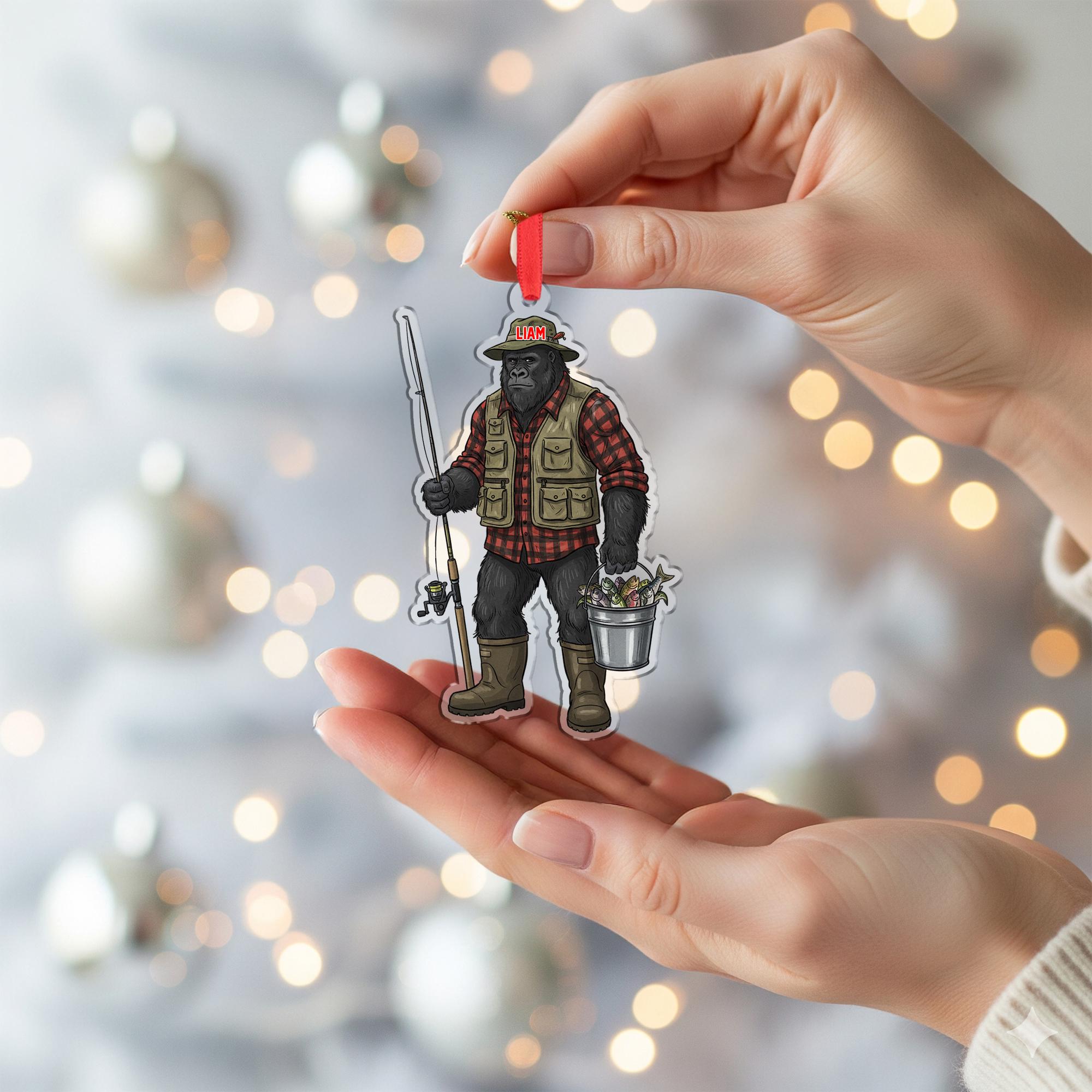 Personalized Bigfoot Fisherman Ornament: Funny Angler Gift