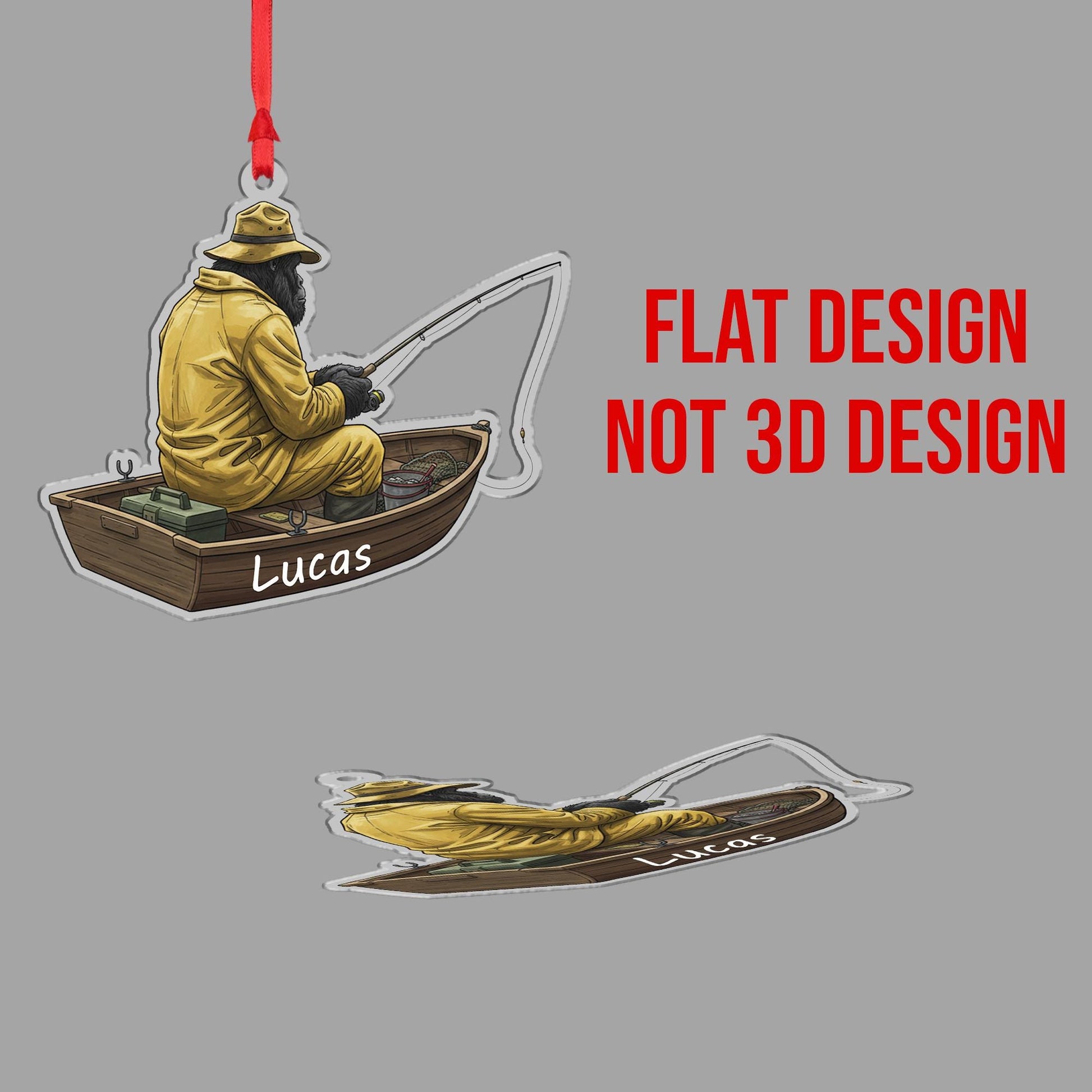 Personalized Bigfoot Sasquatch Fisherman Ornament: Fishing Boat Christmas Decor