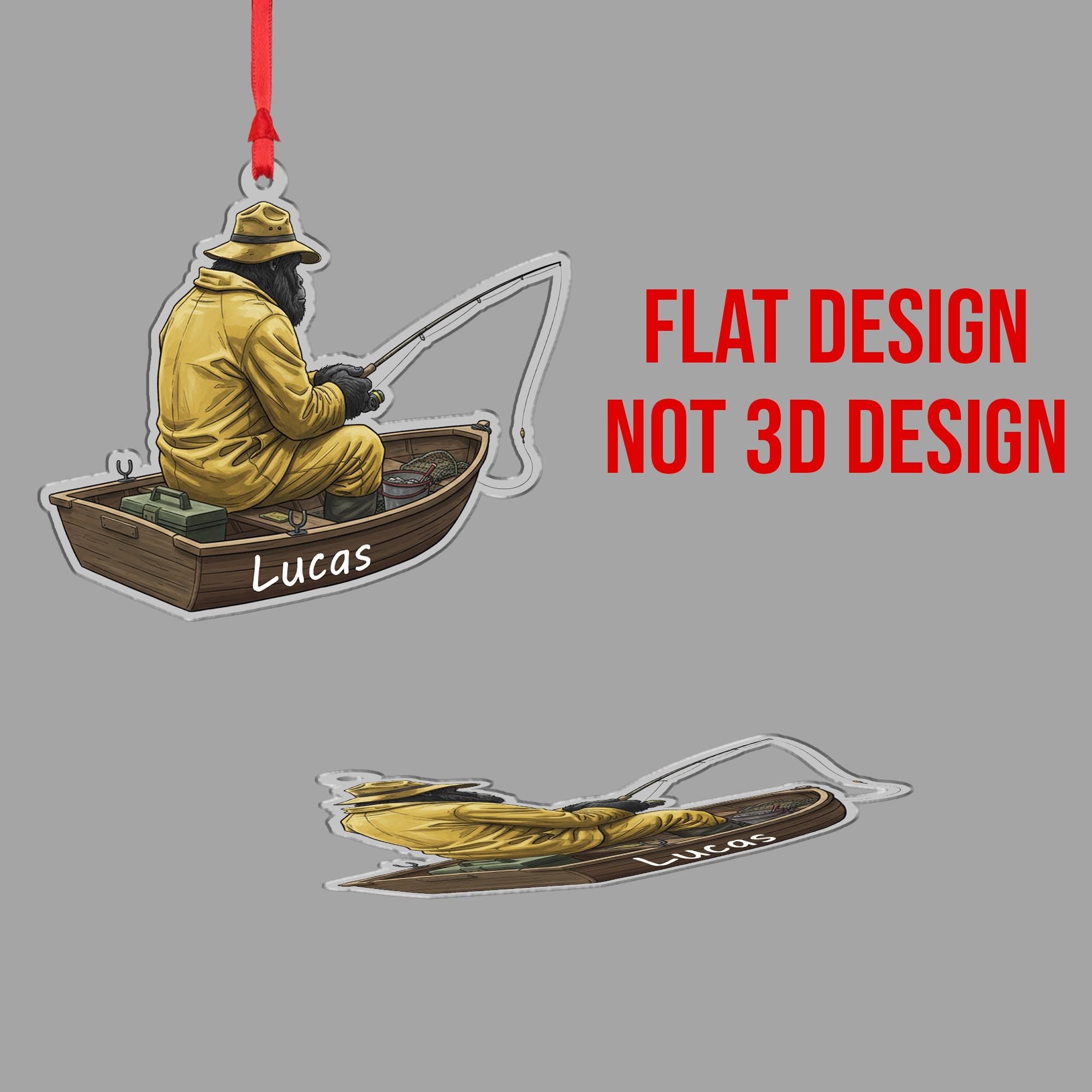 Personalized Bigfoot Sasquatch Fisherman Ornament: Fishing Boat Christmas Decor