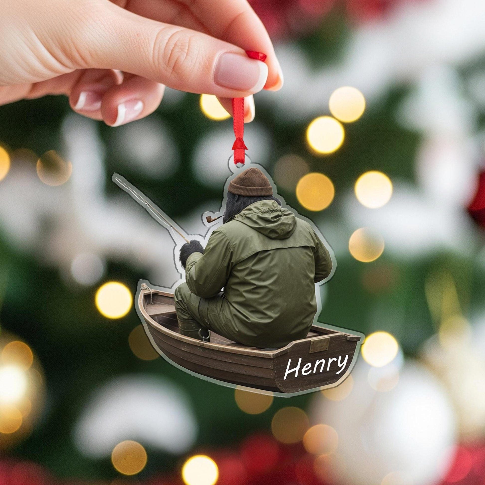 Personalized Bigfoot Fishing Acrylic Ornament: Sasquatch Smoker Gift