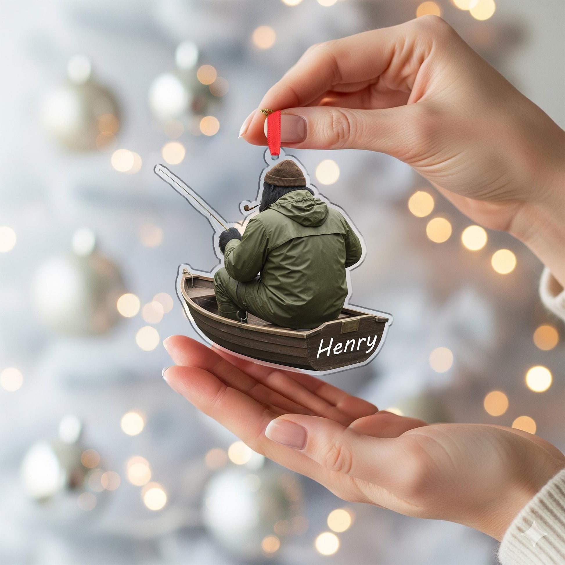 Personalized Bigfoot Fishing Acrylic Ornament: Sasquatch Smoker Gift