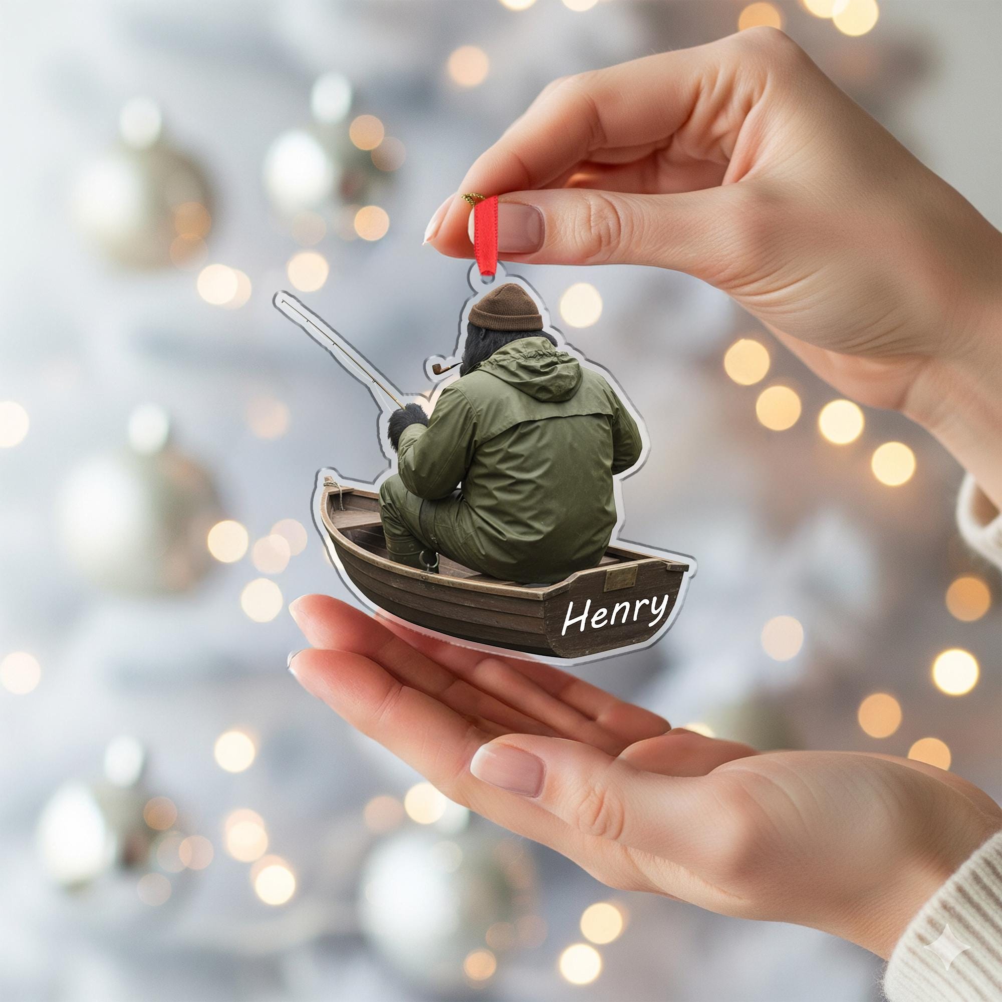 Personalized Bigfoot Fishing Acrylic Ornament: Sasquatch Smoker Gift
